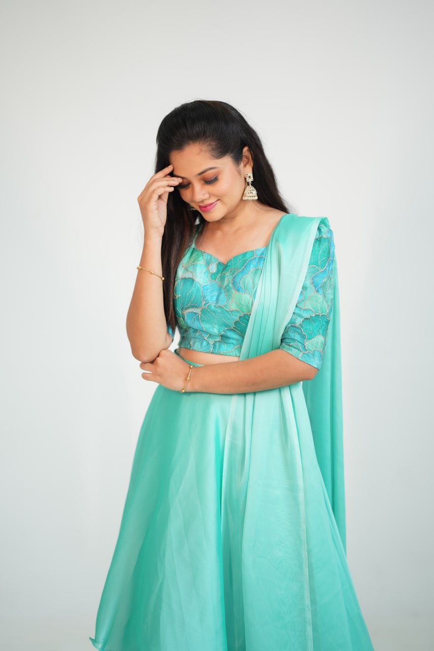 DD527 Anitha 3-Layer Crop Top Lehenga Set for Women - Stylish Indian Ethnic Outfit for Weddings, Parties & Festive Occasions