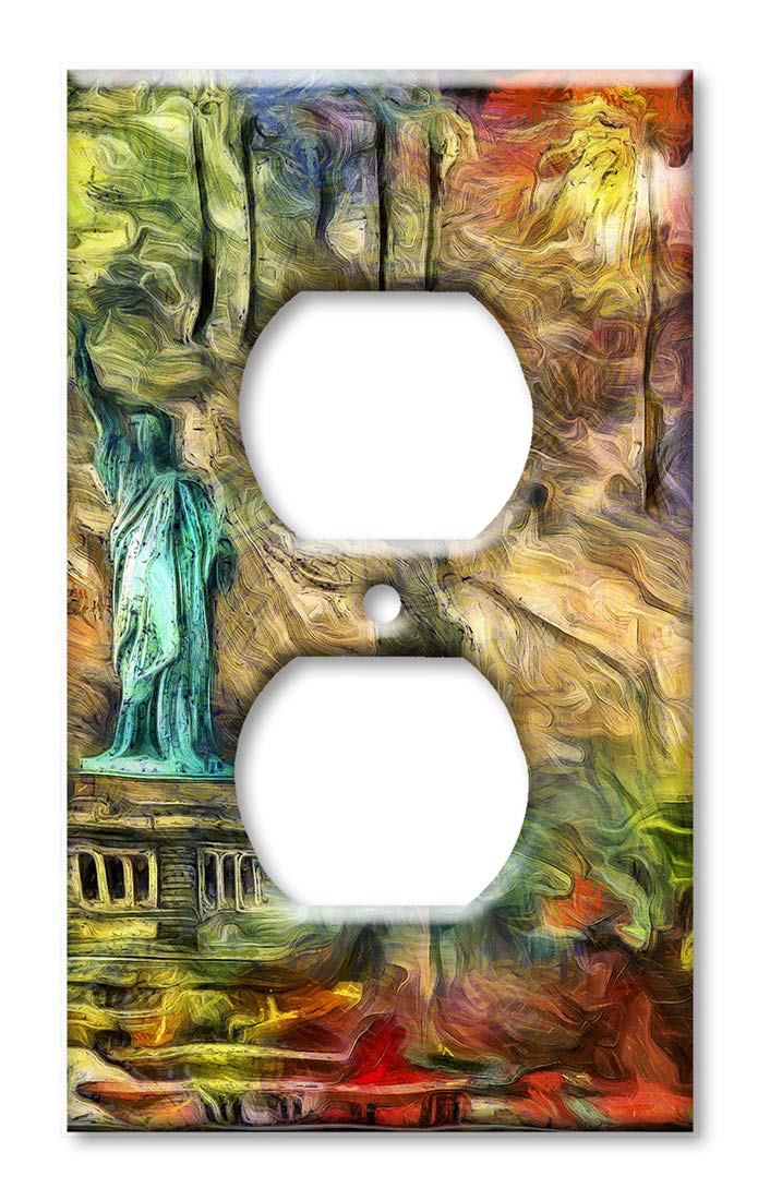 Decorative Metal Wall Plate - Statue of Liberty Abstract Art Plates Duplex Outlet Cover | Made in USA | Perfect for Home Decor, Office & Gifts