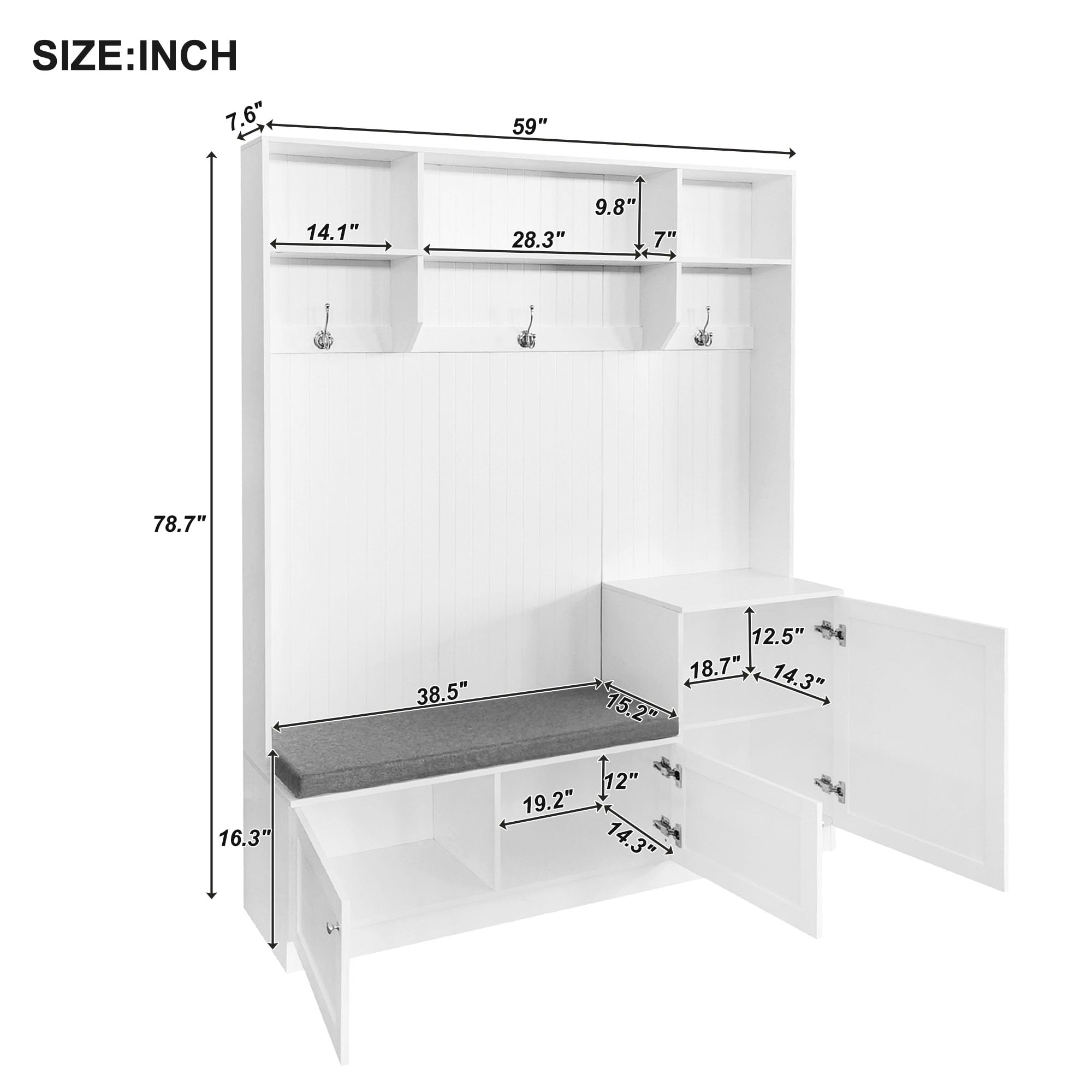 Merax White Hall Tree Coat Rack with Bench & Storage - Entryway Organizer, Shoe Cabinet for Living Room & Hallway - Perfect for Small Spaces, Apartments & Home Entry Organization