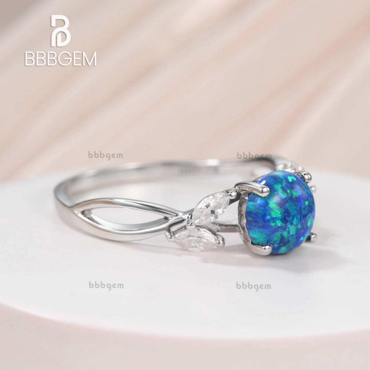 14K/18K Rose Gold Black Blue Opal Moissanite Engagement Ring - Art Deco Style for Wedding, Proposal & Anniversary Gifts