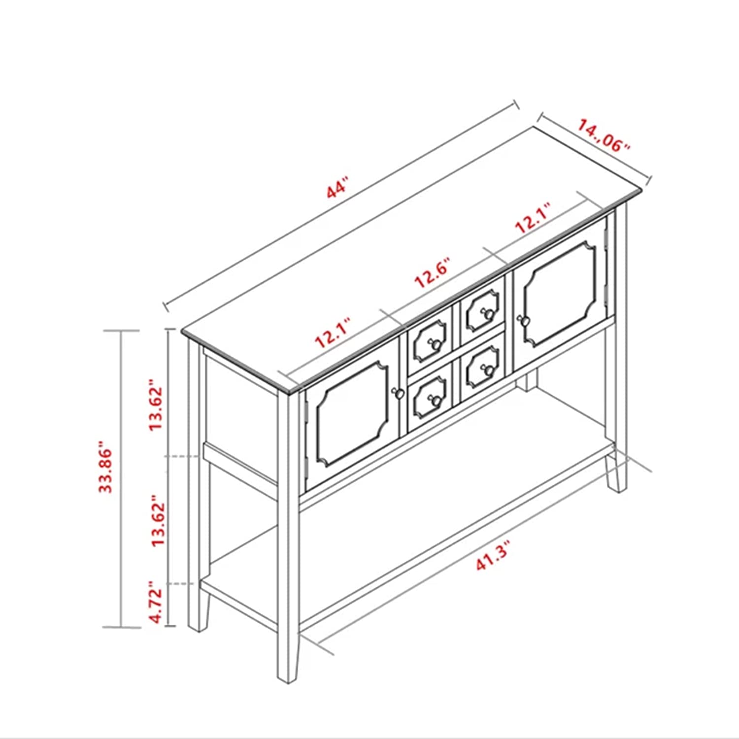 Modern Solid Wood Console Table with 2 Cabinets & 2 Drawers - Entryway Sofa Table with Storage Shelf - Light Blue Hallway Furniture for Living Room (45.3