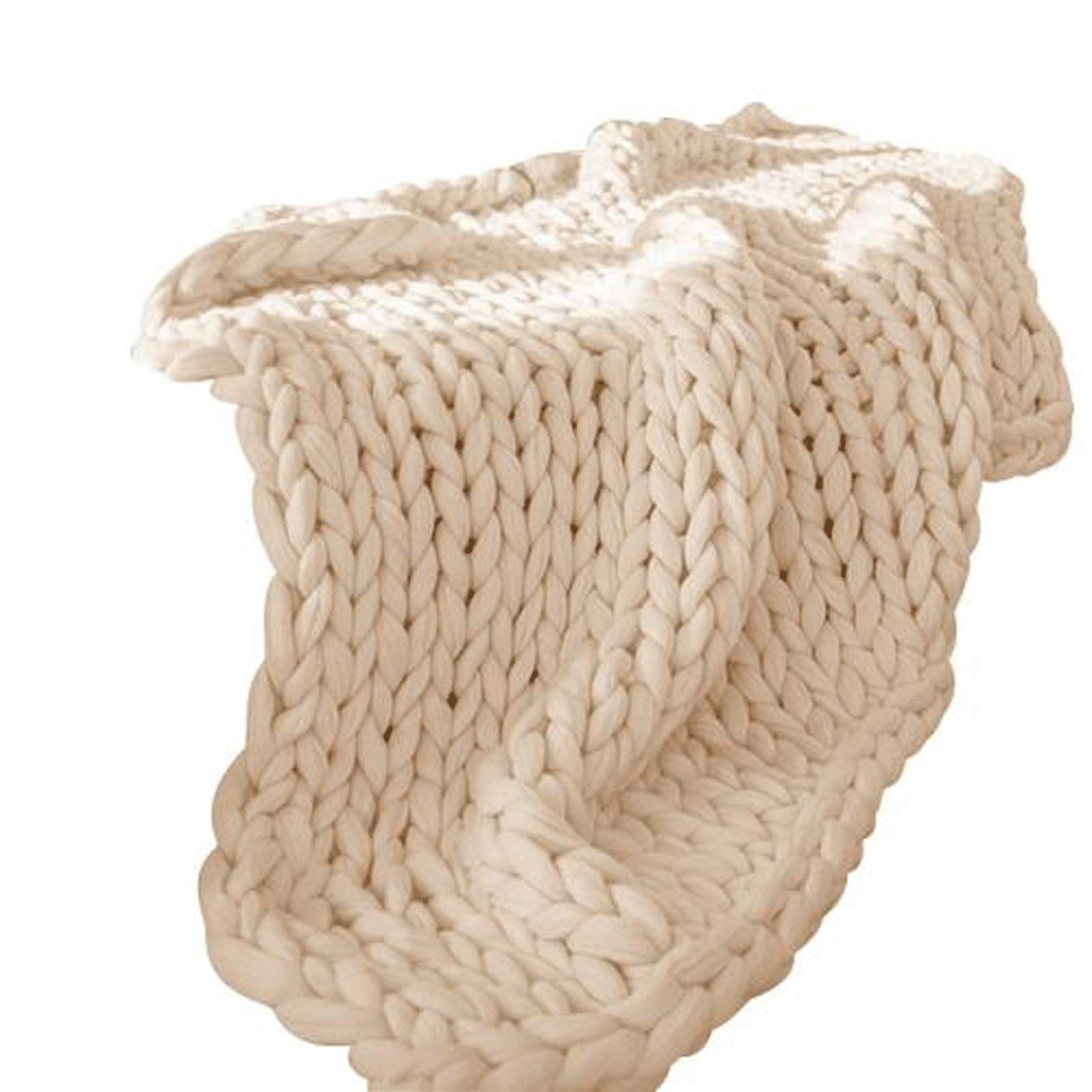 Handmade Chunky Knit Throw Blanket - Super Thick & Soft Warm Yarn Blanket for Bed, Sofa, Pet Bed, Chair - Perfect Cozy Gift for Friends (Beige, 200x200cm/79x79in) - Ideal for Winter Nights, Movie Time & Home Decor