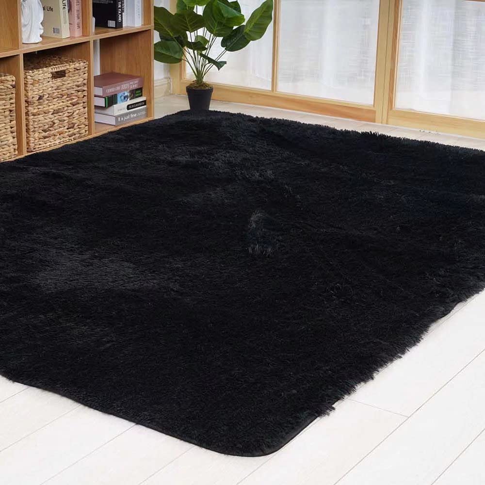 CHOSHOME Super Soft Fluffy Velvet Shag Rug - 90 x 150cm Large Anti-Skid Carpet for Bedroom & Living Room | Modern Indoor Area Rug, Plush Shaggy Mat for Cozy Home Decor (Black)