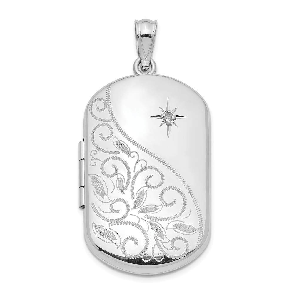 925 Sterling Silver Engravable 30mm Diamond Polished Scrolled Rectangular Photo Locket Pendant Necklace for Women - Personalized Jewelry Gift for Mom, Wife, Girlfriend | Birthday, Anniversary, Valentine's Day Present