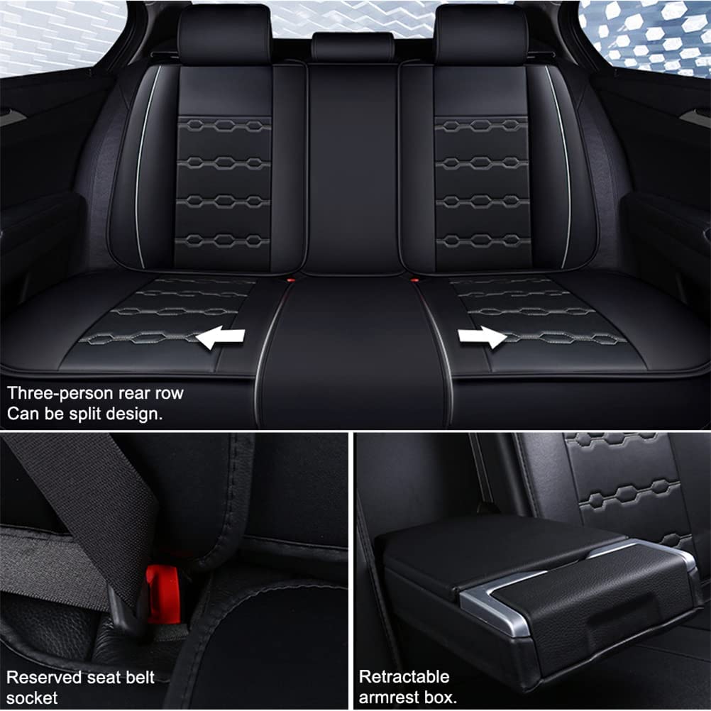 Premium Front & Rear Seat Covers for Ford Crown Victoria - Luxury PU Leather, Breathable & Comfortable (Black & White) - Perfect for Daily Commute, Road Trips & Car Protection