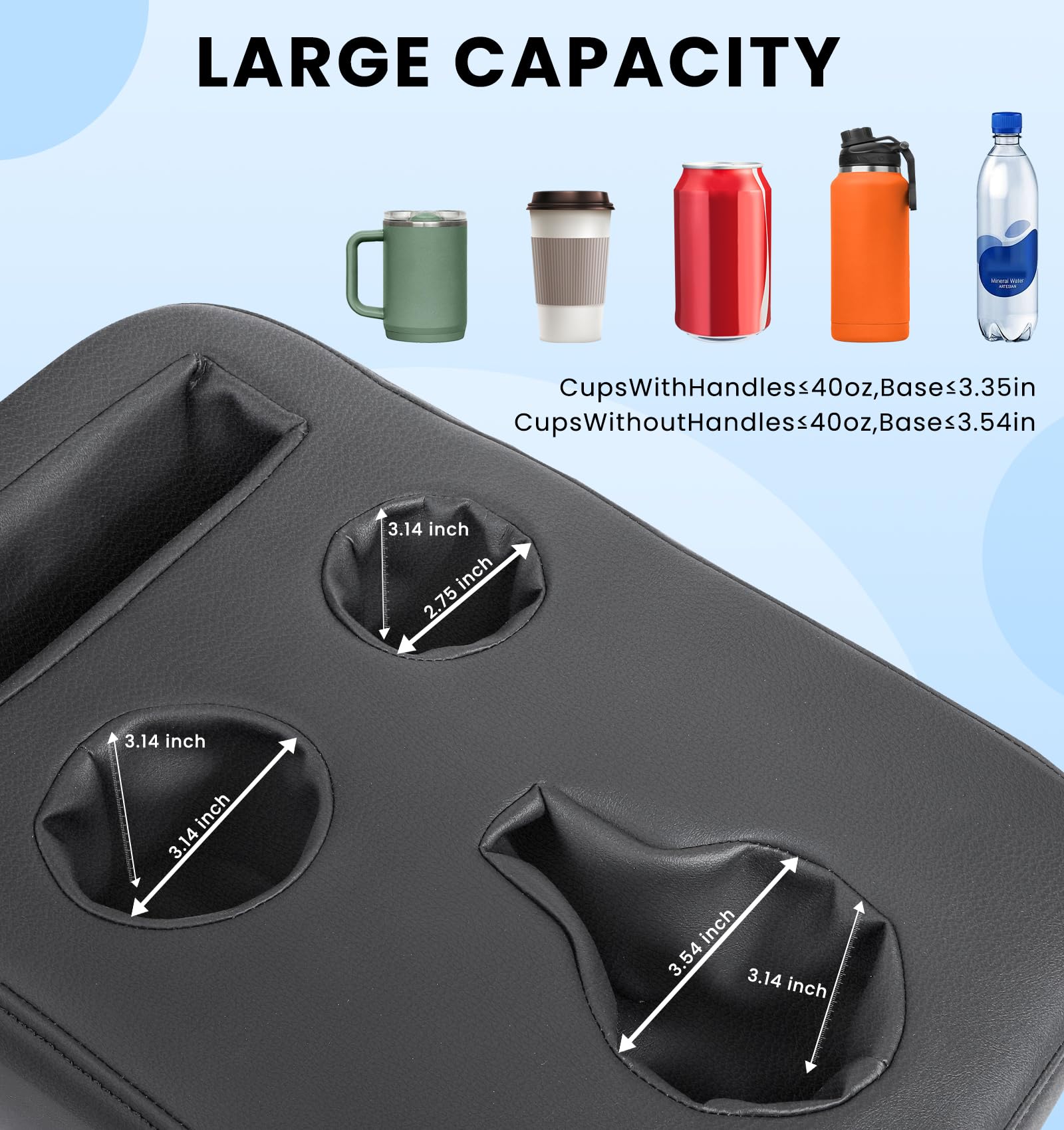 Premium Car Cup Holder Organizer - Back Seat PU Leather Drink Tray for Vehicles (Trucks, SUVs, Minivans, RVs) with Snack & Remote Storage - Perfect for Road Trips, Camping & Family Travel