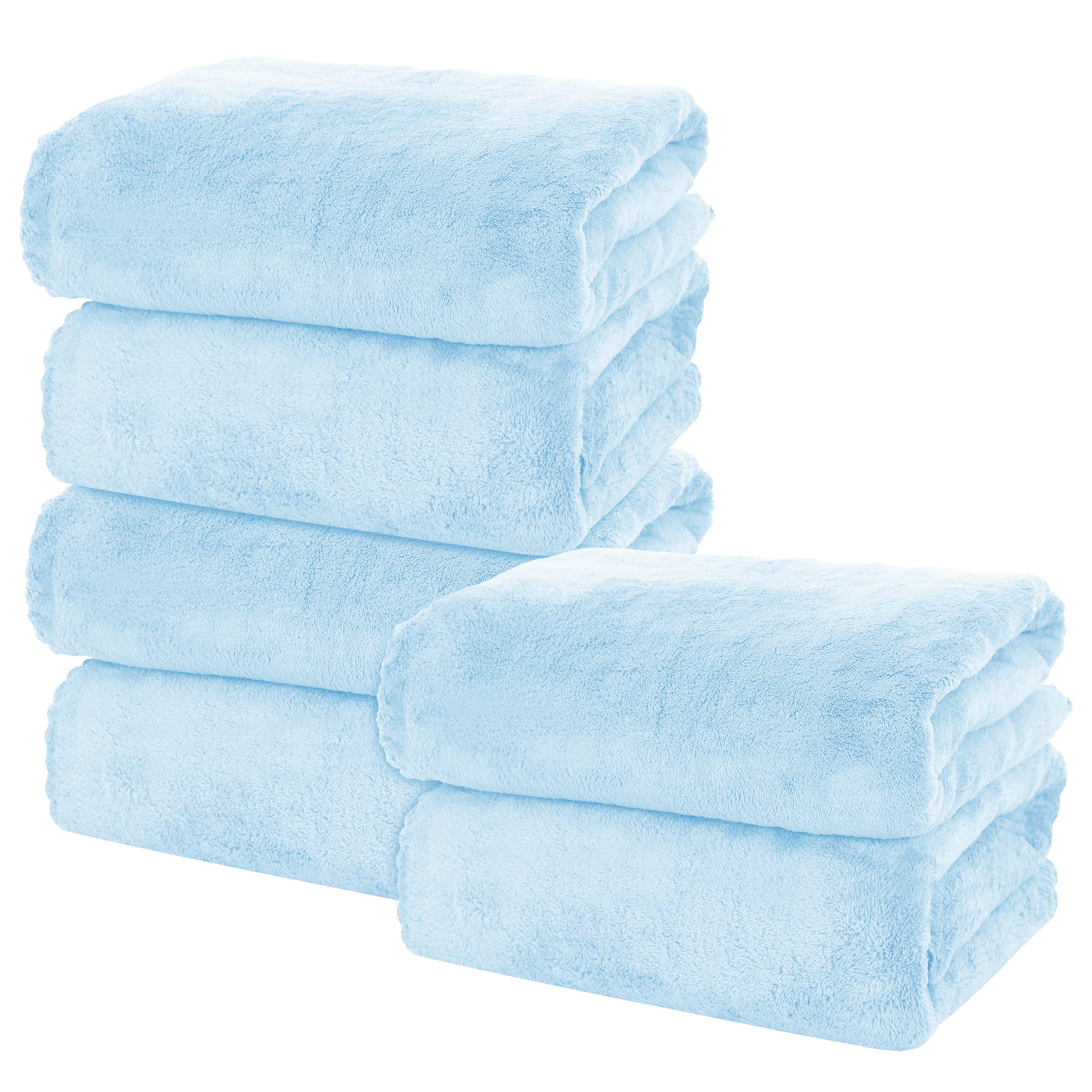 MOONQUEEN 6-Pack Premium Quick-Drying Microfiber Bath Towel Set - Ultra Absorbent Coral Velvet Towels for Bathroom, Shower, Gym, Yoga & Sports - Soft & Lightweight (Aquamarine) | Perfect for Spa Days, Beach Trips & Post-Workout Refresh