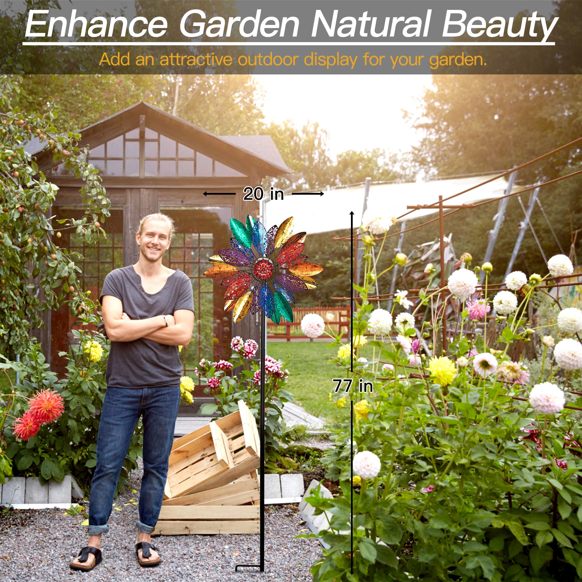 Solar Powered Garden Wind Spinners with LED Lights - 20