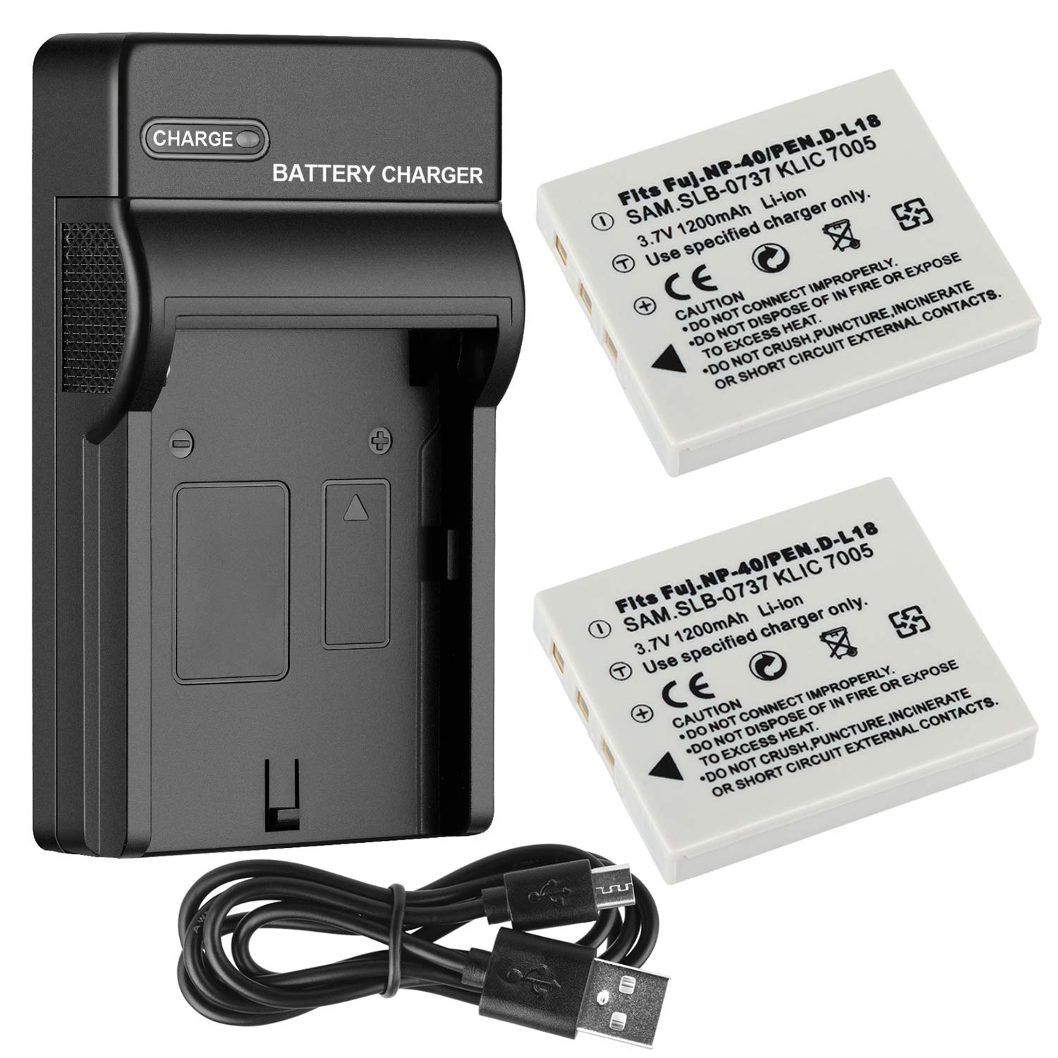 2-Pack Fujifilm NP-40/NP-40N & Pentax D-Li8/D-Li85 Replacement Batteries with USB Travel Charger - Perfect for Digital Cameras, Travel Photography, and On-the-Go Charging