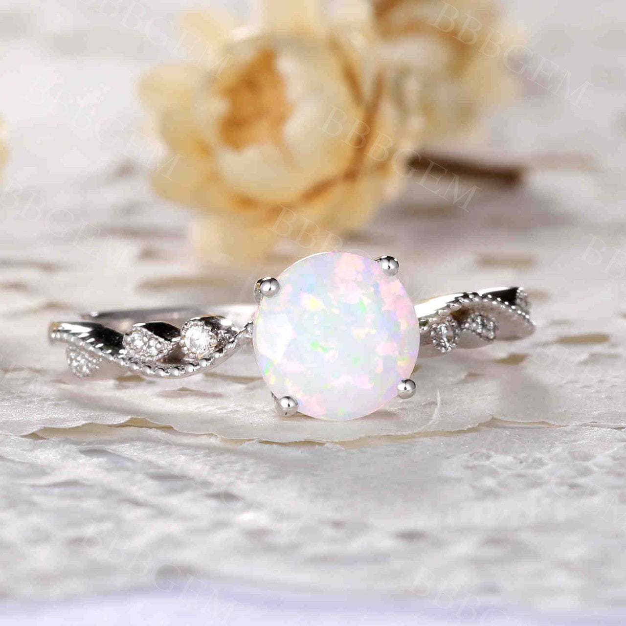 14K/18K Gold Opal Diamond Engagement Ring for Women - Bezel Set Solitaire Ring - Perfect for Proposals, Anniversaries & Special Occasions