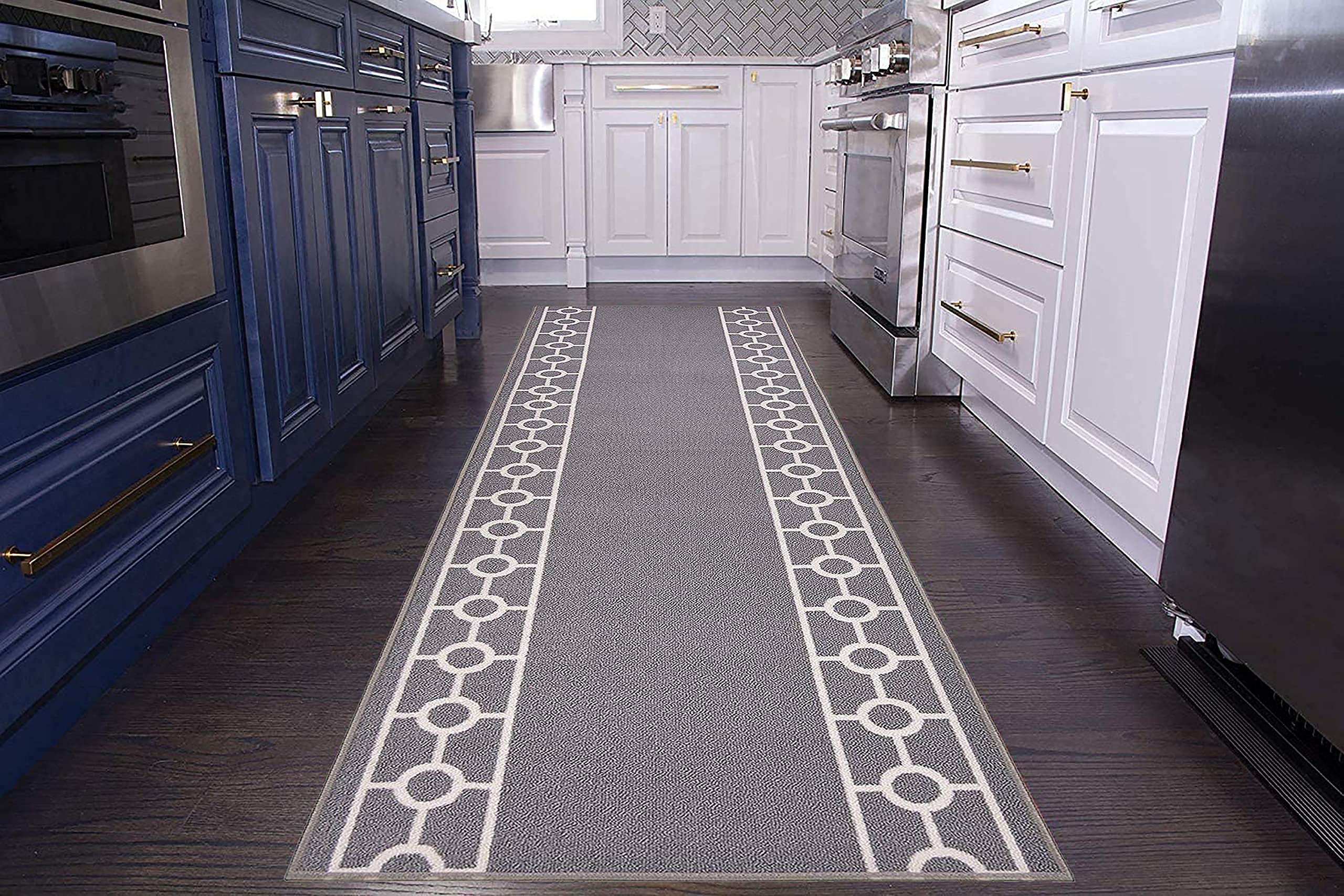 Custom Size Runner Rug with Chain Border Design - Extra Long Non-Slip Hallway Runner (26