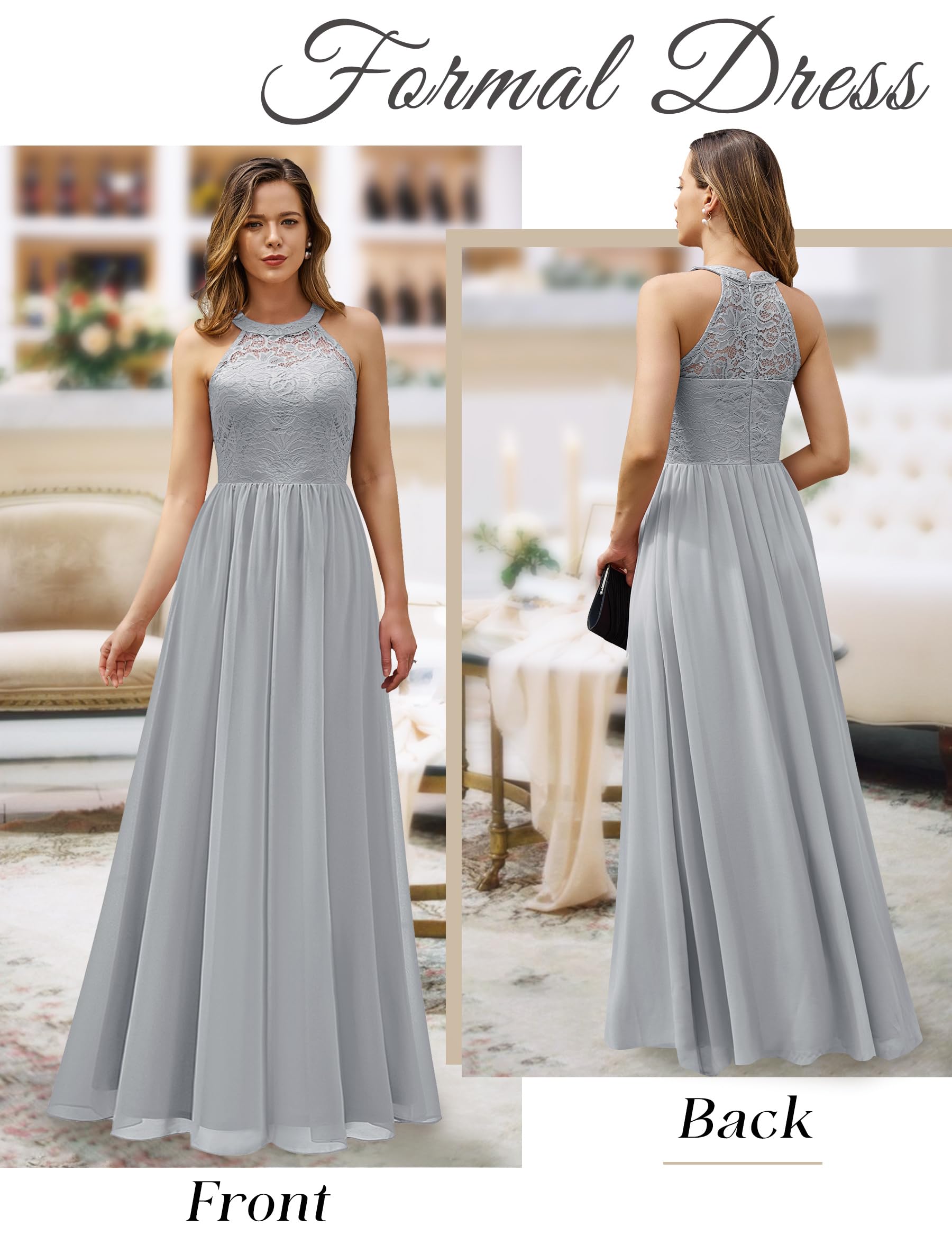 Wedtrend Women's Formal Halter Long Prom Dress - Floral Lace Bridesmaid Gown for Wedding, Evening Party & Special Occasions