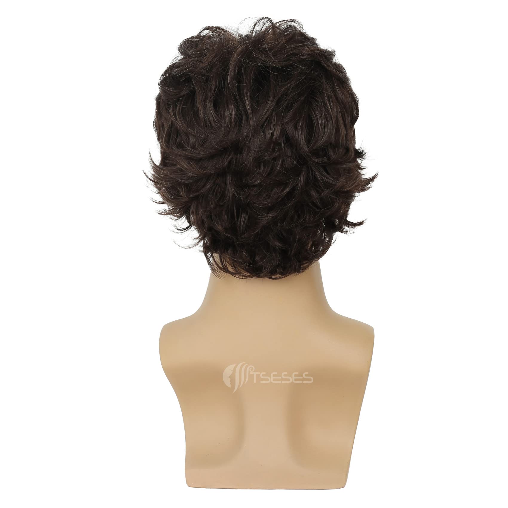 Short Layered Brown Curly Wigs for Men - Synthetic Cosplay Hair Costume Wig (Light Brown) | Perfect for Halloween Parties, Costume Events & Cosplay