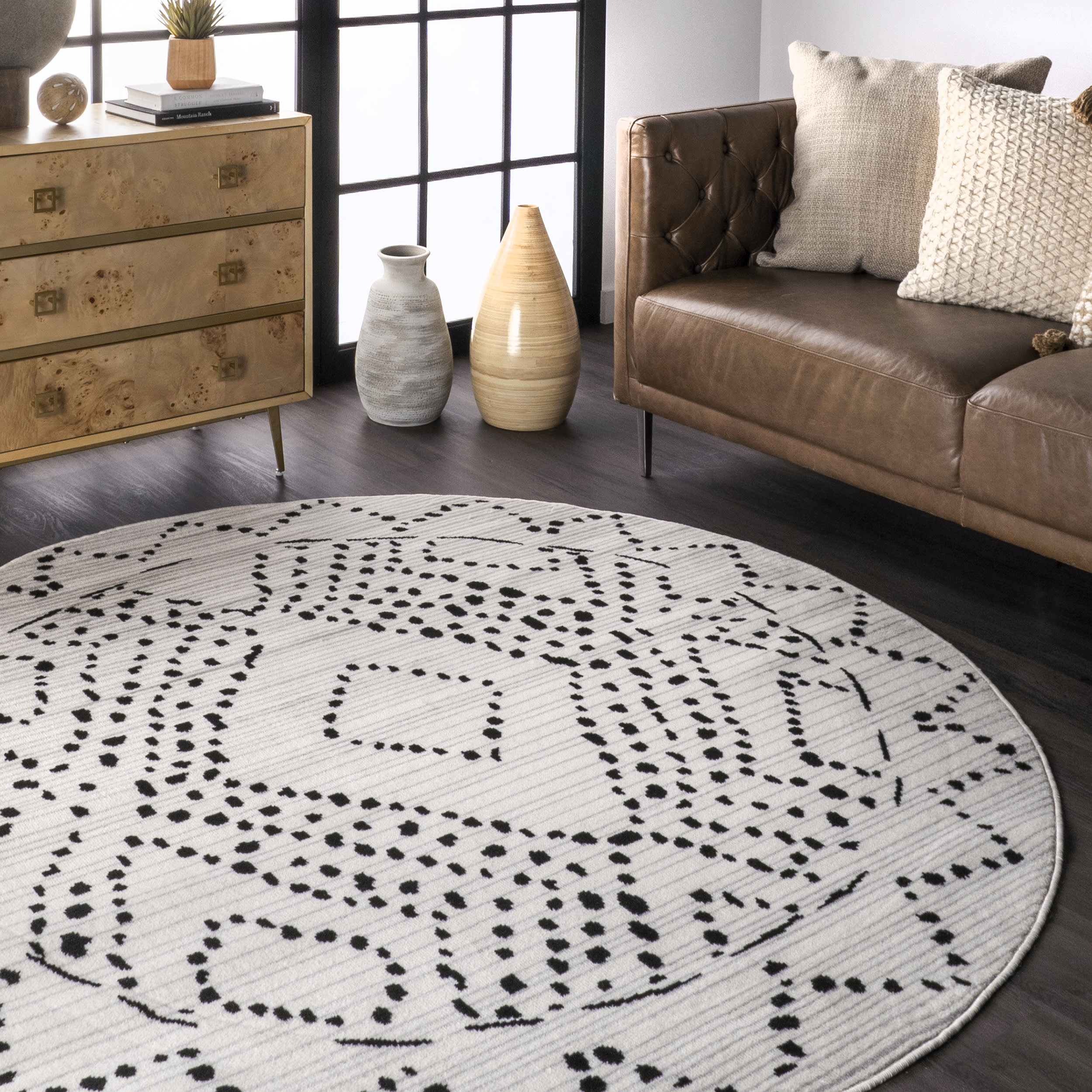 Black Dotted Diamond Trellis Area Rug - Non-Slip Modern Geometric Design for Living Room, Bedroom & Office Decor