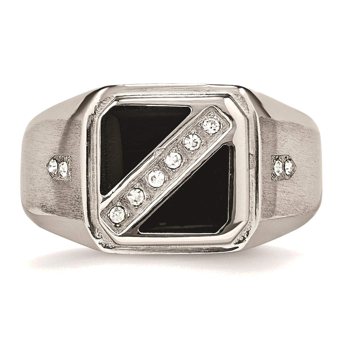Bonyak Stainless Steel Ring for Women - Black Enamel CZ Jewelry, Size 10, Satin & Polished Finish | Elegant Gift for Anniversary, Valentine's Day & Everyday Wear