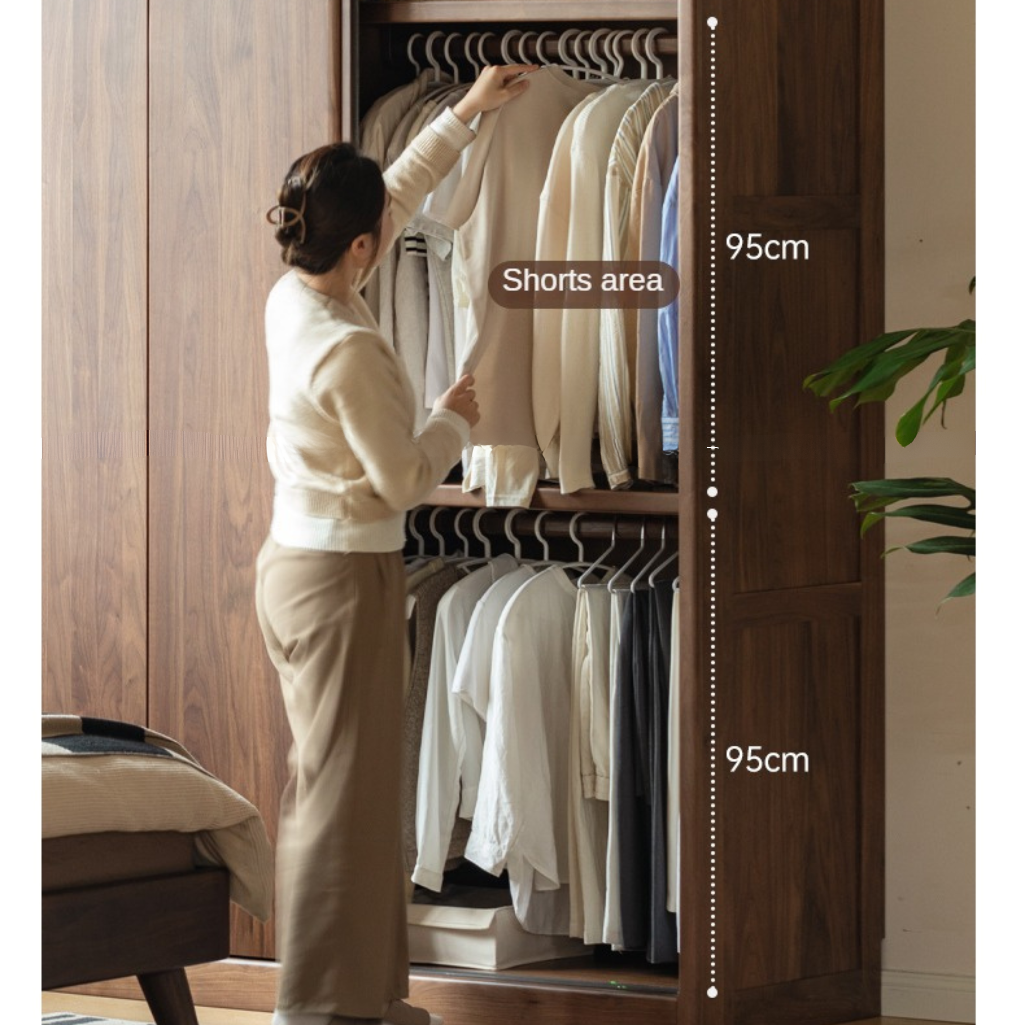 Premium Black Walnut Solid Wood Sliding Door Closet - Elegant & Durable Wardrobe Solution for Bedroom, Walk-in Closet, and Modern Home Decor