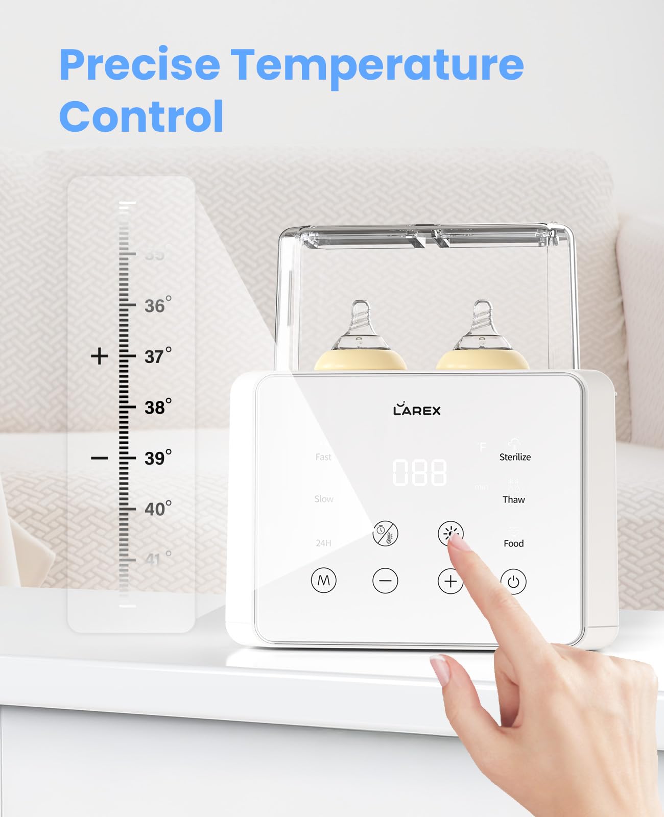 LAREX 11-in-1 Double Bottle Warmer for Breast Milk & Formula - Fast Heating with Timer, Accurate Temperature Control - Fits 2 Bottles - Thaw, Sterilize, Keep Warm & Heat Food - Perfect for Nursery, Travel & On-the-Go Parents