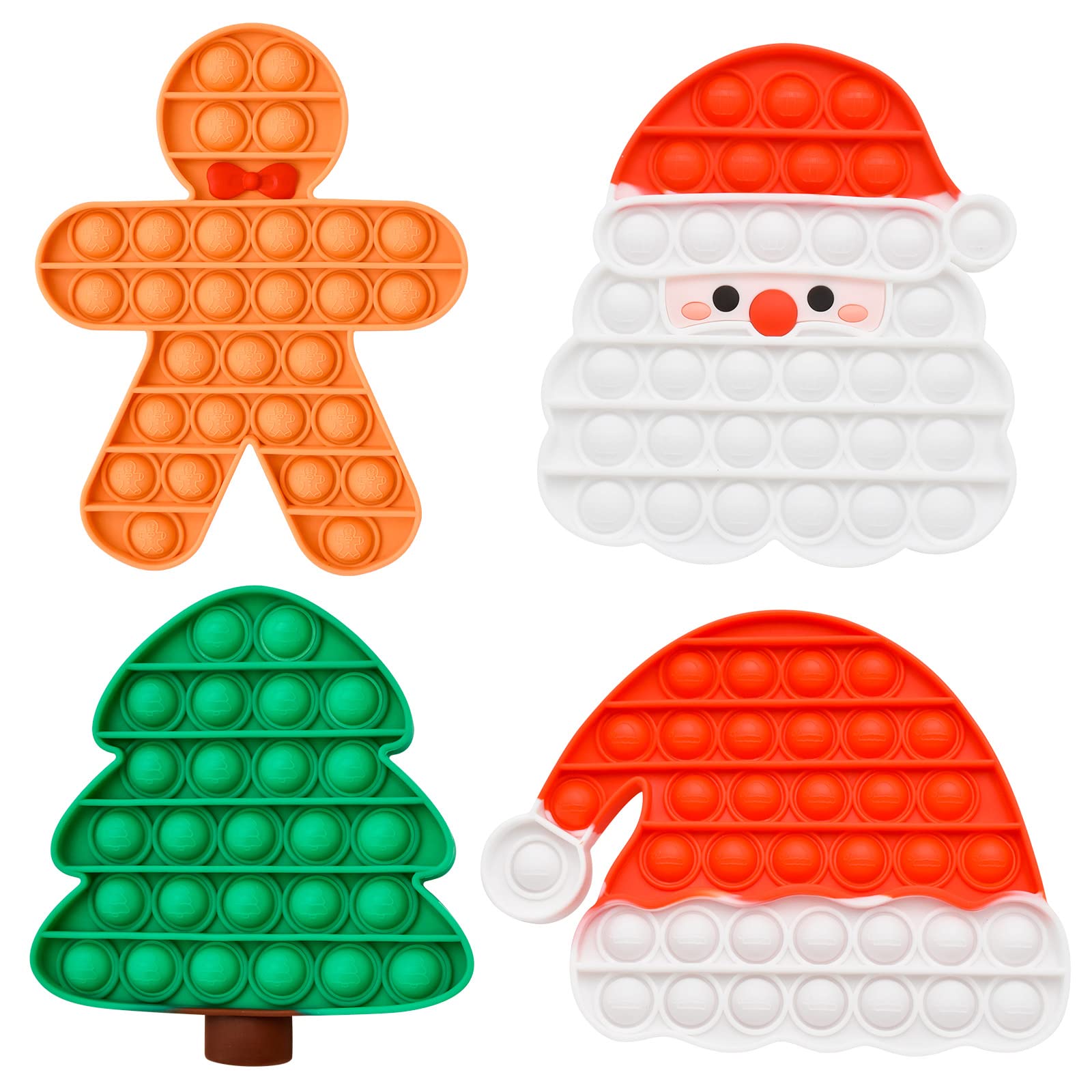 MEIEST 4-Piece Christmas Bubble Fidget Toys Set - Santa Claus, Gingerbread Man, Tree & Hat Silicone Stress Relief Sensory Toys for Kids & Adults | Holiday Party Decorations & Anti-Anxiety Sensory Play