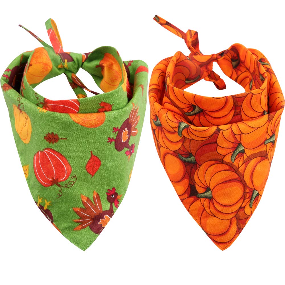 KZHAREEN 2 Pack Reversible Thanksgiving Dog Bandanas - Holiday Pet Bibs & Scarf Accessories for Dogs, Cats & Small Animals | Perfect for Thanksgiving Photos, Fall Festivals & Seasonal Pet Outfits