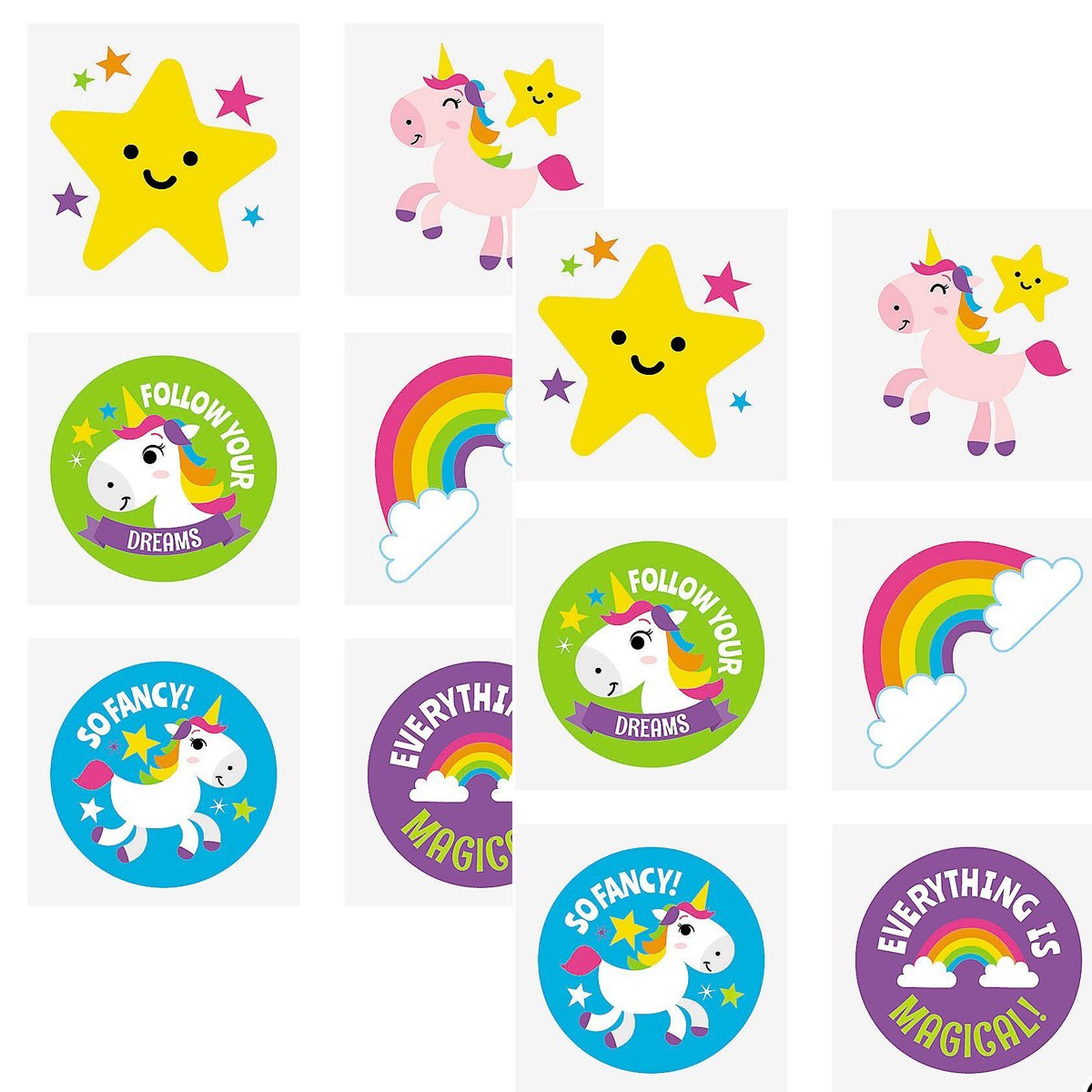 144 Pcs Rainbow Unicorn Temporary Tattoos for Kids - Fun Waterproof Fake Tattoos for Parties, Festivals & Costume Events