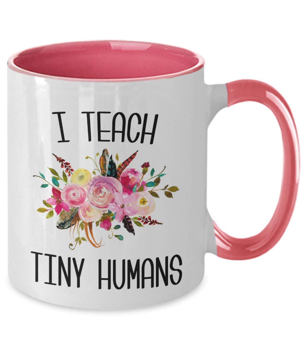 Funny Preschool Teacher Gift - 11 oz Floral Coffee Mug for Pre K Educators | Hollywood & Twine Teaching Tiny Humans Accent Cup | Perfect for Classroom, Teacher Appreciation, or Daily Coffee Breaks