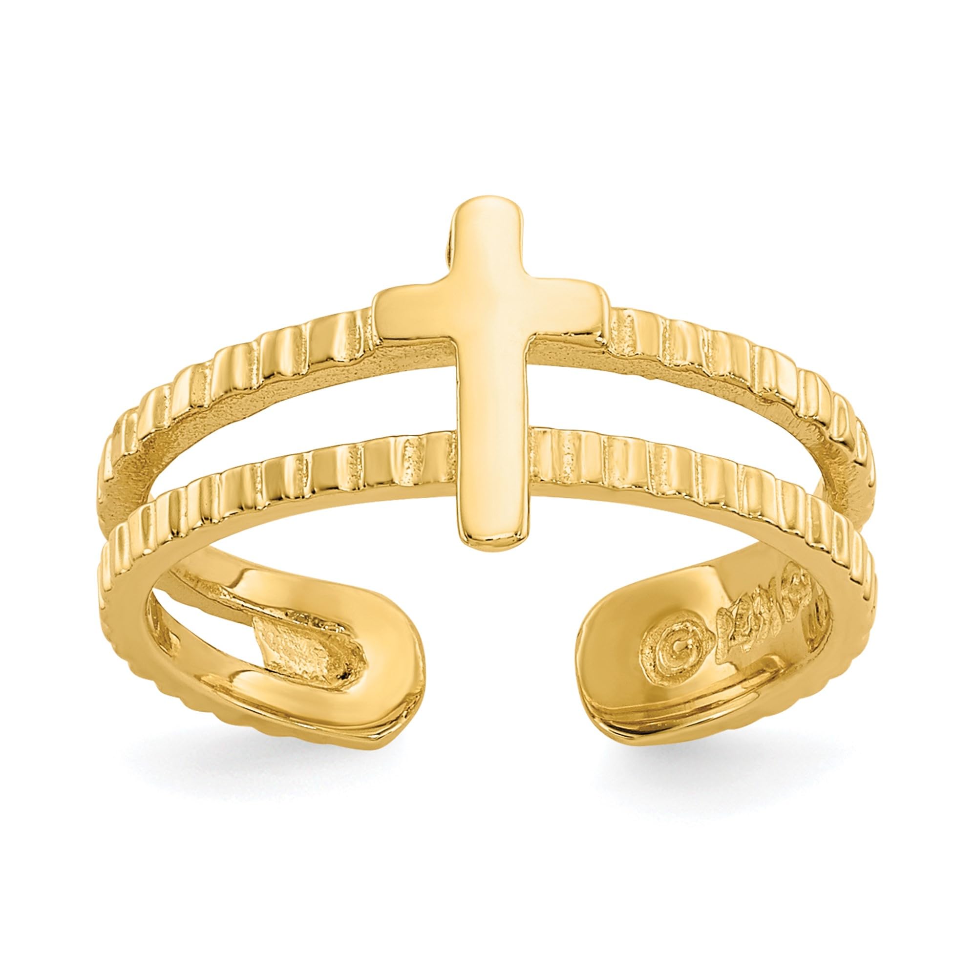 14K Solid Yellow Gold Adjustable Toe Ring - Open Midi Band Cross Design for Women | Perfect for Summer, Beach, Pool Parties & Pedicure Showcase
