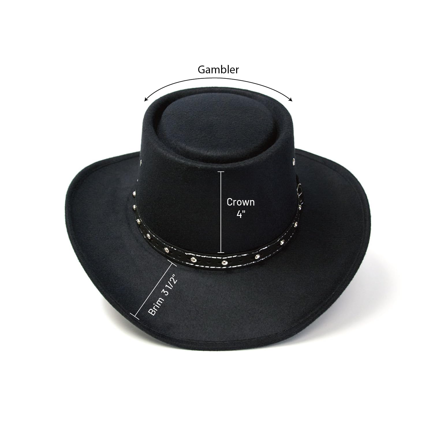 Premium Felt Western Gambler Hat with Telescope Crown & Silver Studded Band - Stylish Cowboy Hat for Men & Women | Perfect for Rodeo, Country Music Festivals & Western Fashion