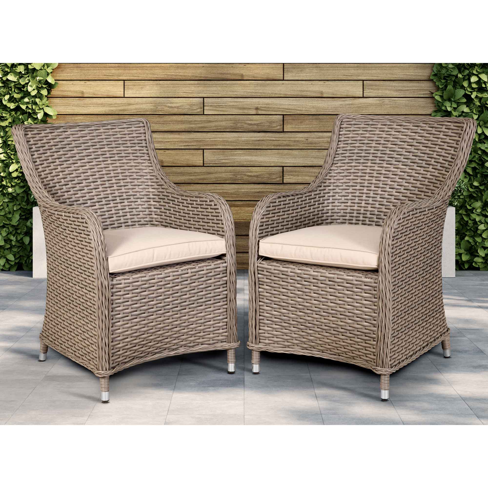 Premium Chester Rattan Wicker Garden Dining Chairs with Cushions - Weather-Resistant Brown Patio Furniture for Outdoor Dining & Backyard Relaxation | Set of 2 DG64