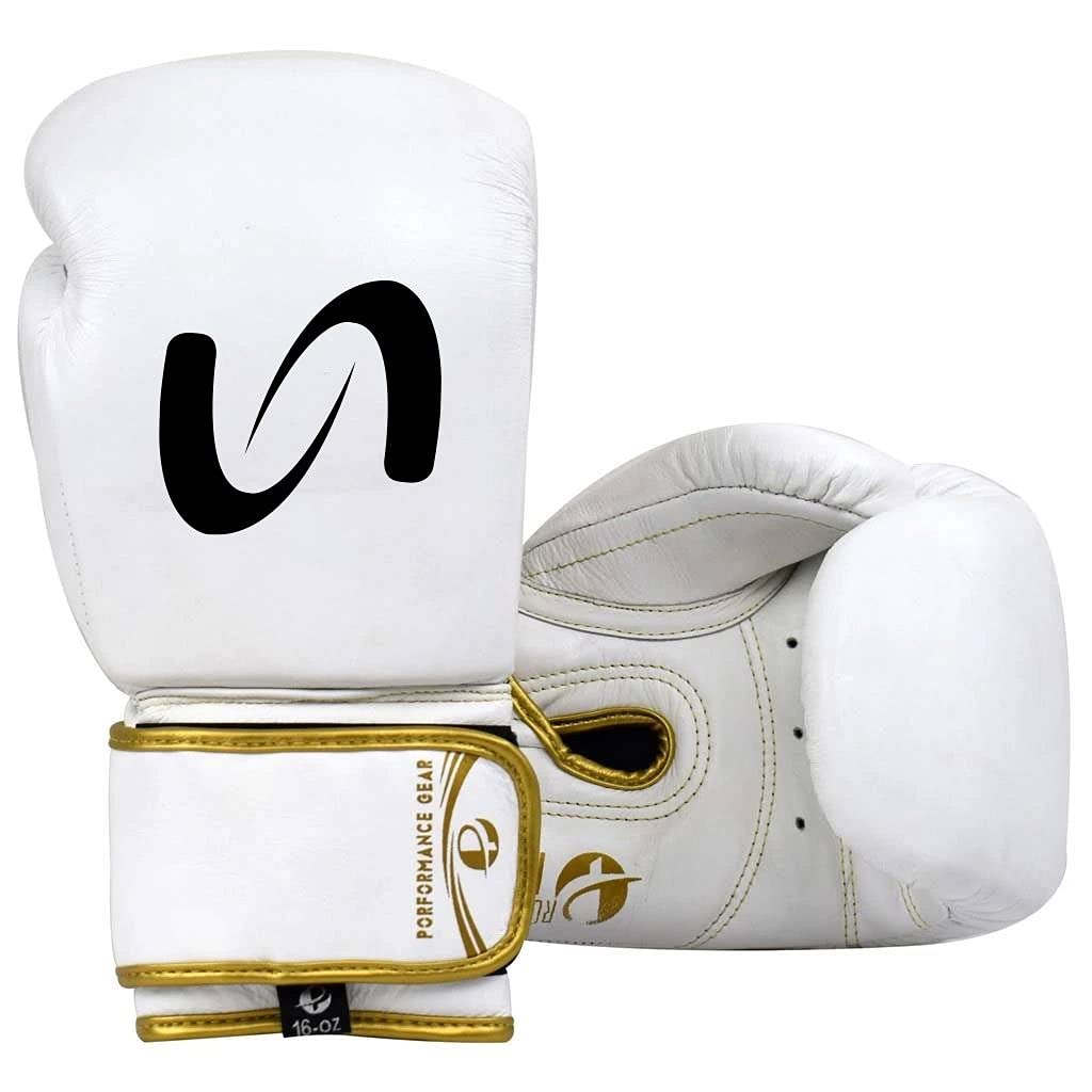Ultimate Pro Fight Gloves 16oz - Premium Genuine Leather Boxing Gloves for Training & Sparring - White & Gold MMA Gloves for Men & Women - Perfect for Boxing, Muay Thai, Kickboxing & Martial Arts Training