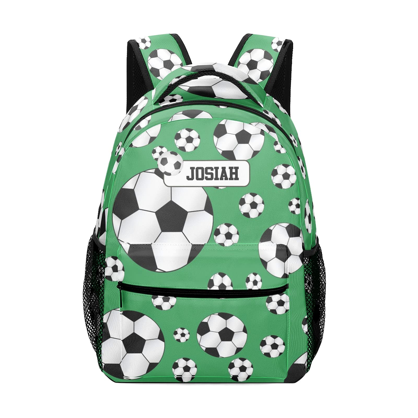 Personalized Soccer Ball Print School Backpack for Girls & Boys - Durable Green Travel Backpack for Teens & Students - Perfect for School, Sports & Outdoor Adventures