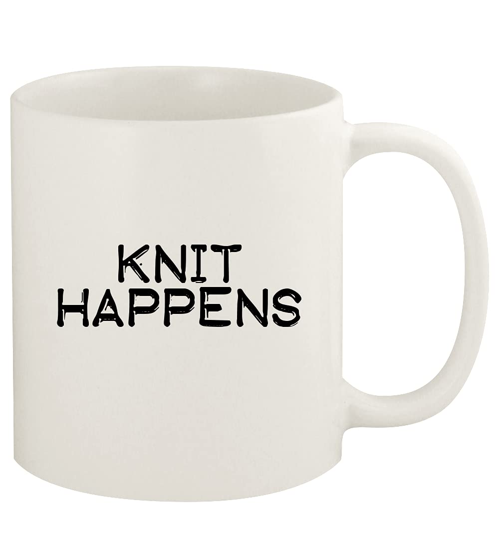 Knit Happens - 11oz White Ceramic Coffee Mug for Home, Office & Gifts | Funny Knitting Themed Tea Cup for Coffee Lovers & Yarn Enthusiasts