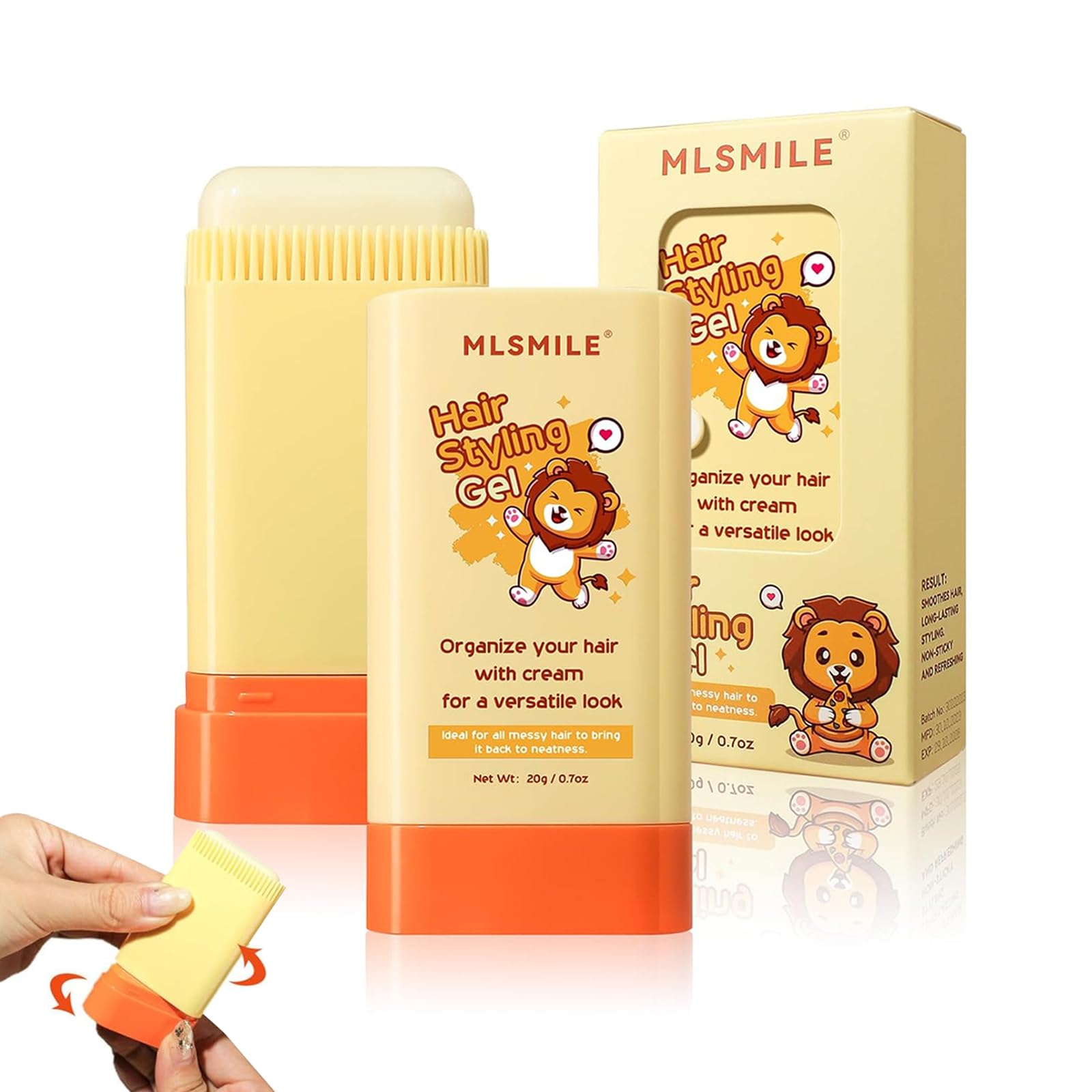 Kids Hair Styling Gel & Wax Stick with Built-in Comb - 2-in-1 Natural Hair Finishing Product for Children, Non-Greasy & Easy to Style, 0.71oz Clear Formula - Perfect for School, Parties & Daily Hairstyles