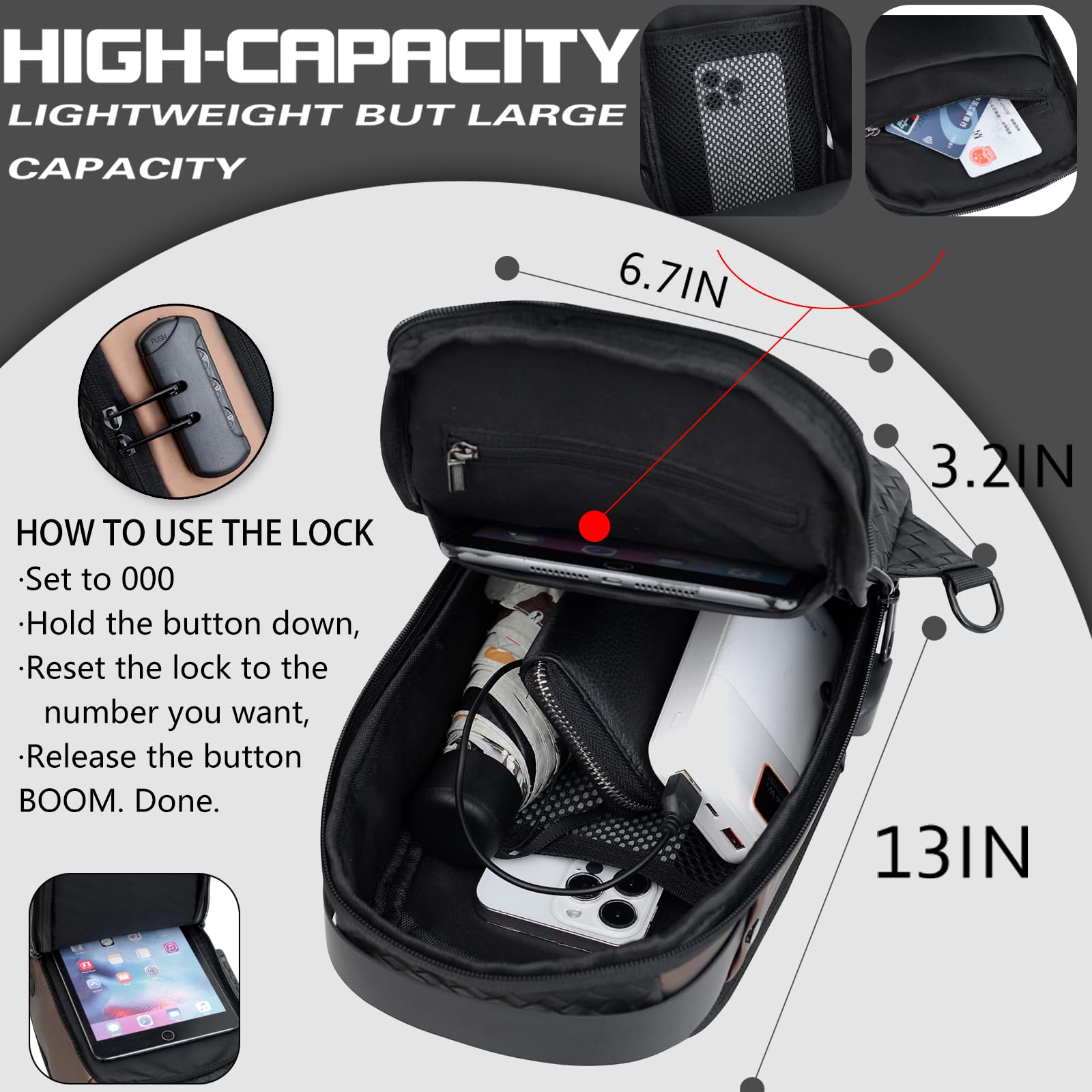 Men's PU Leather Anti-Theft Crossbody Sling Bag for Travel & Daily Use