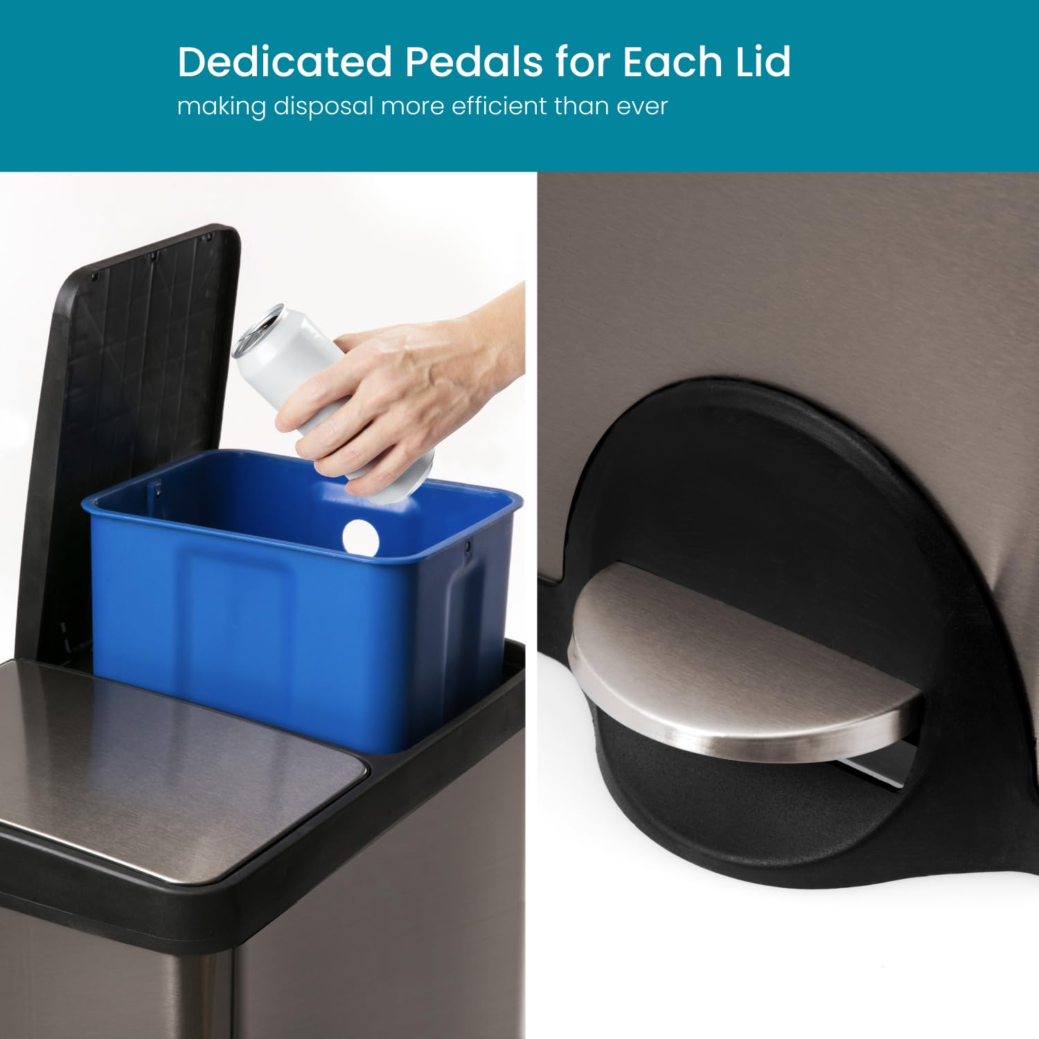 15.8 Gallon Stainless Steel Kitchen Trash Can with Dual Removable Liners - Black Recycling & Waste Bin for Home & Office | Space-Saving Design for Small Kitchens & Pantries