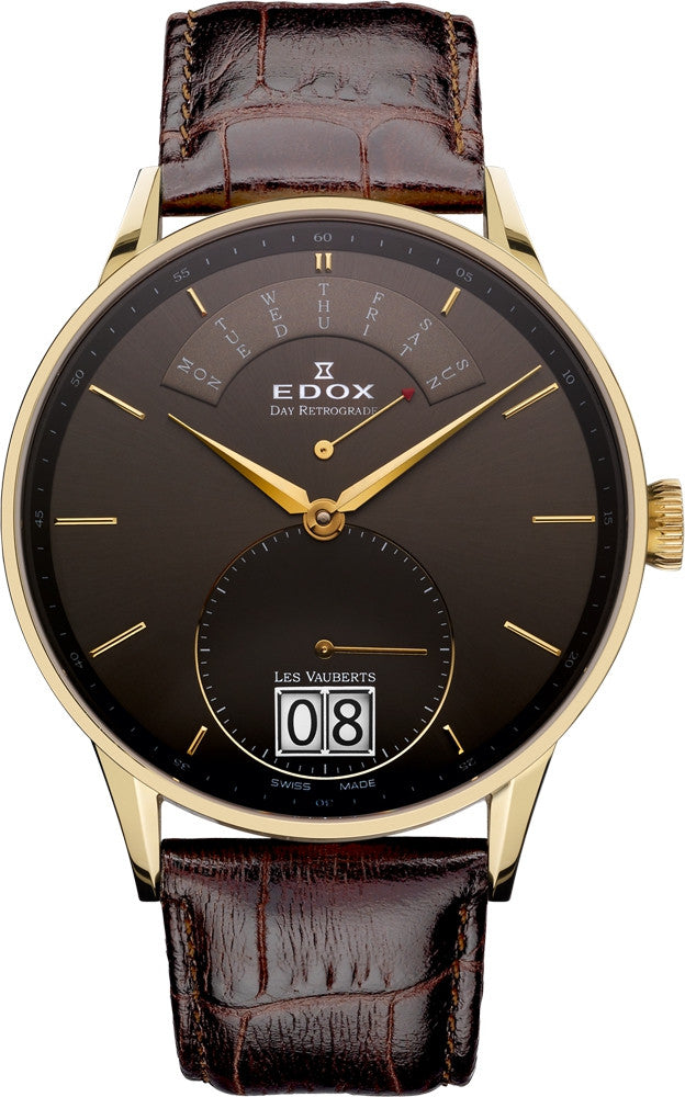 Edox Les Vauberts Retrograde 34005 37 JG GID Men's Automatic Watch - Luxury Swiss Timepiece with Retrograde Function for Business & Formal Occasions
