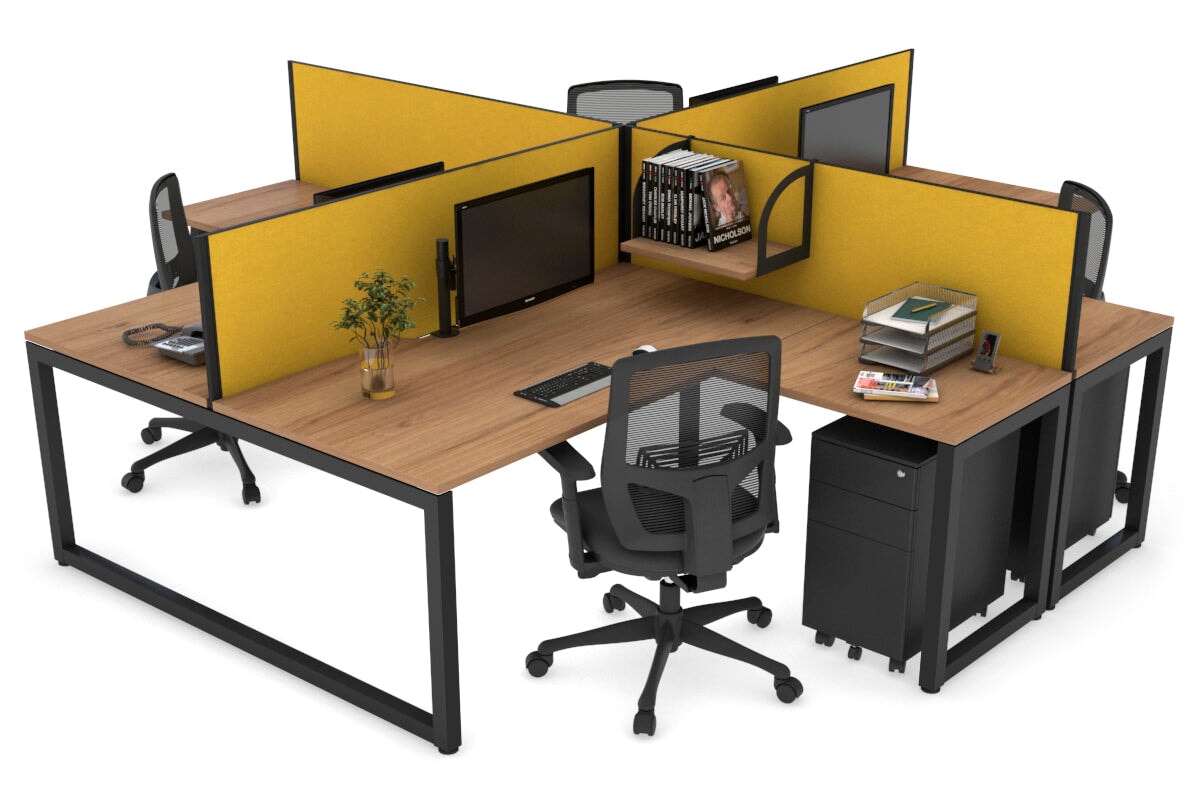 Quadro Loop Legs 4-Person Corner Workstation Desk - 1600L x 1800W with Cable Management Scallop | Office Furniture for Collaborative Workspaces & Team Meetings