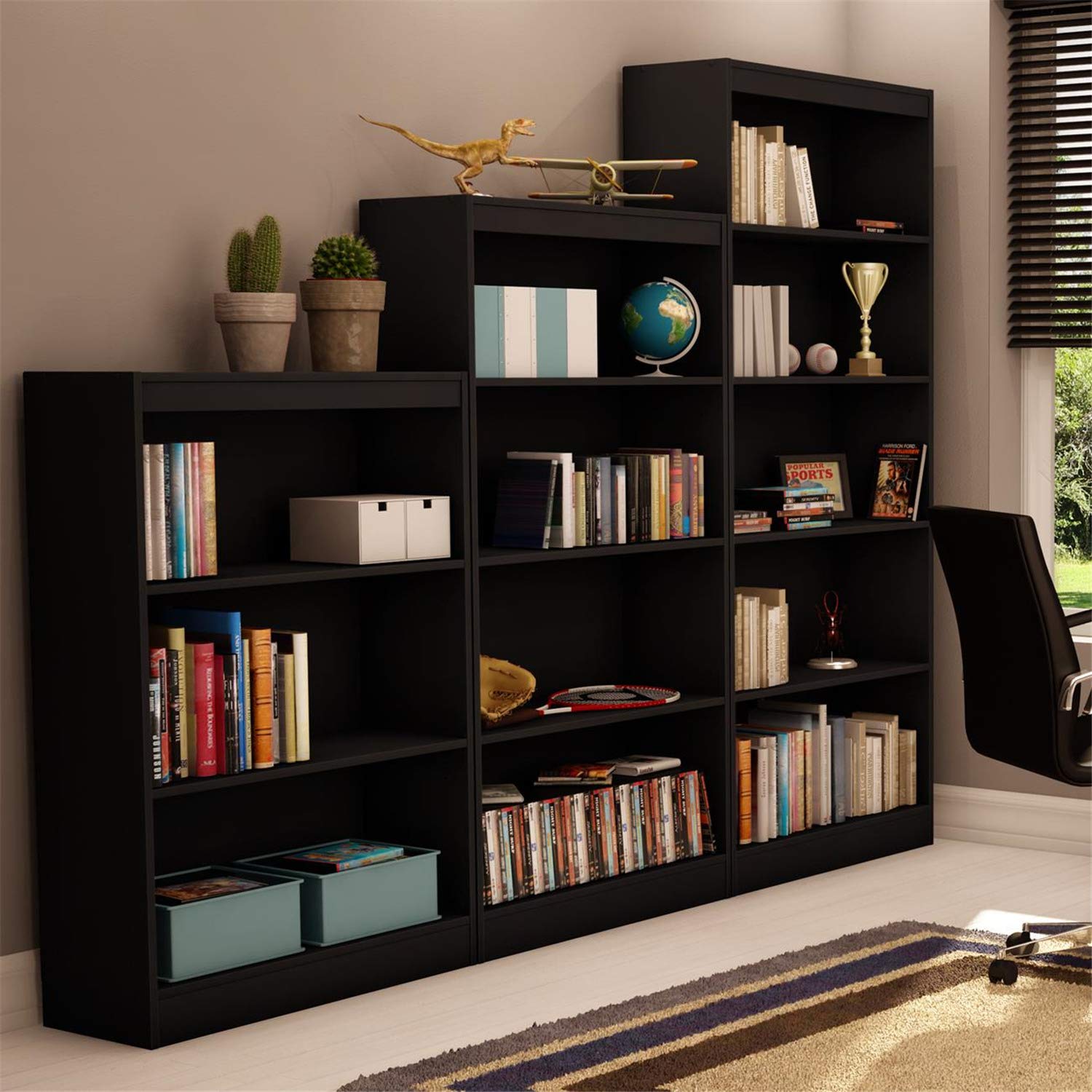 South Shore Axess 5-Shelf Bookcase, Black - Modern Bookshelf for Home Office, Living Room & Bedroom - Sturdy Storage Solution for Books, Decor & Organizing