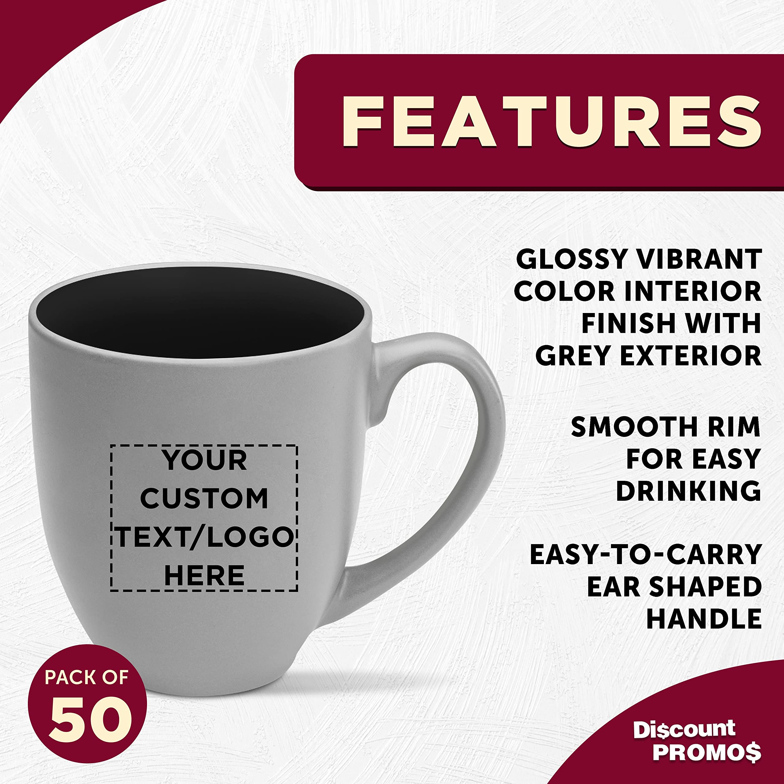 Custom Pop Out Bistro Two-Tone Coffee Mugs 16oz (Set of 50) - Bulk Personalized Coffee Cups for Hot Beverages, Tea & Hot Chocolate - Ideal for Cafes, Restaurants & Corporate Gifts - Black