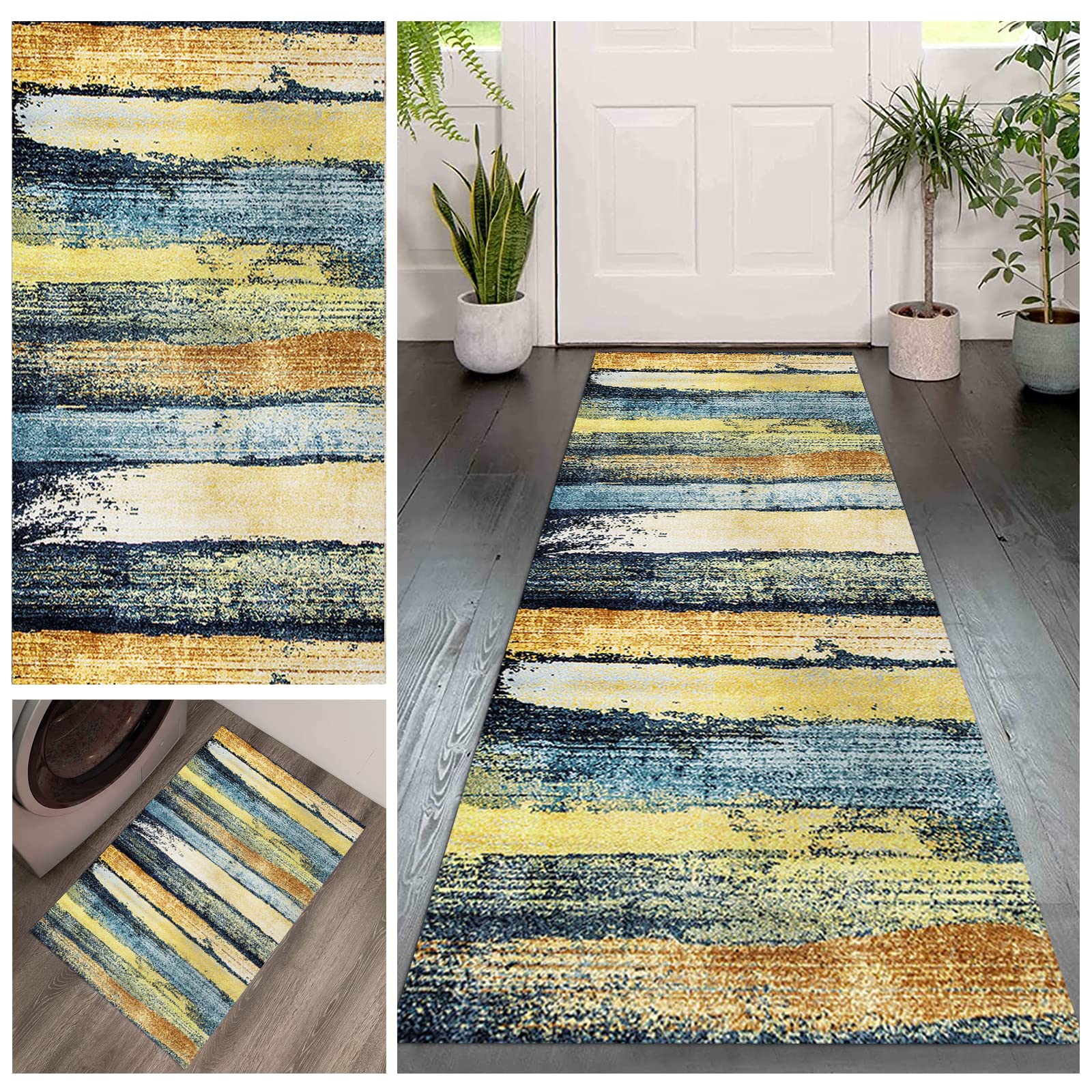 Runner Rug for Hallways & Kitchen - Machine Washable, Stain Resistant, Non-Shed Carpet - Perfect for Laundry Room, Living Room, Bathroom & Entryway | Durable Floor Mat for High Traffic Areas