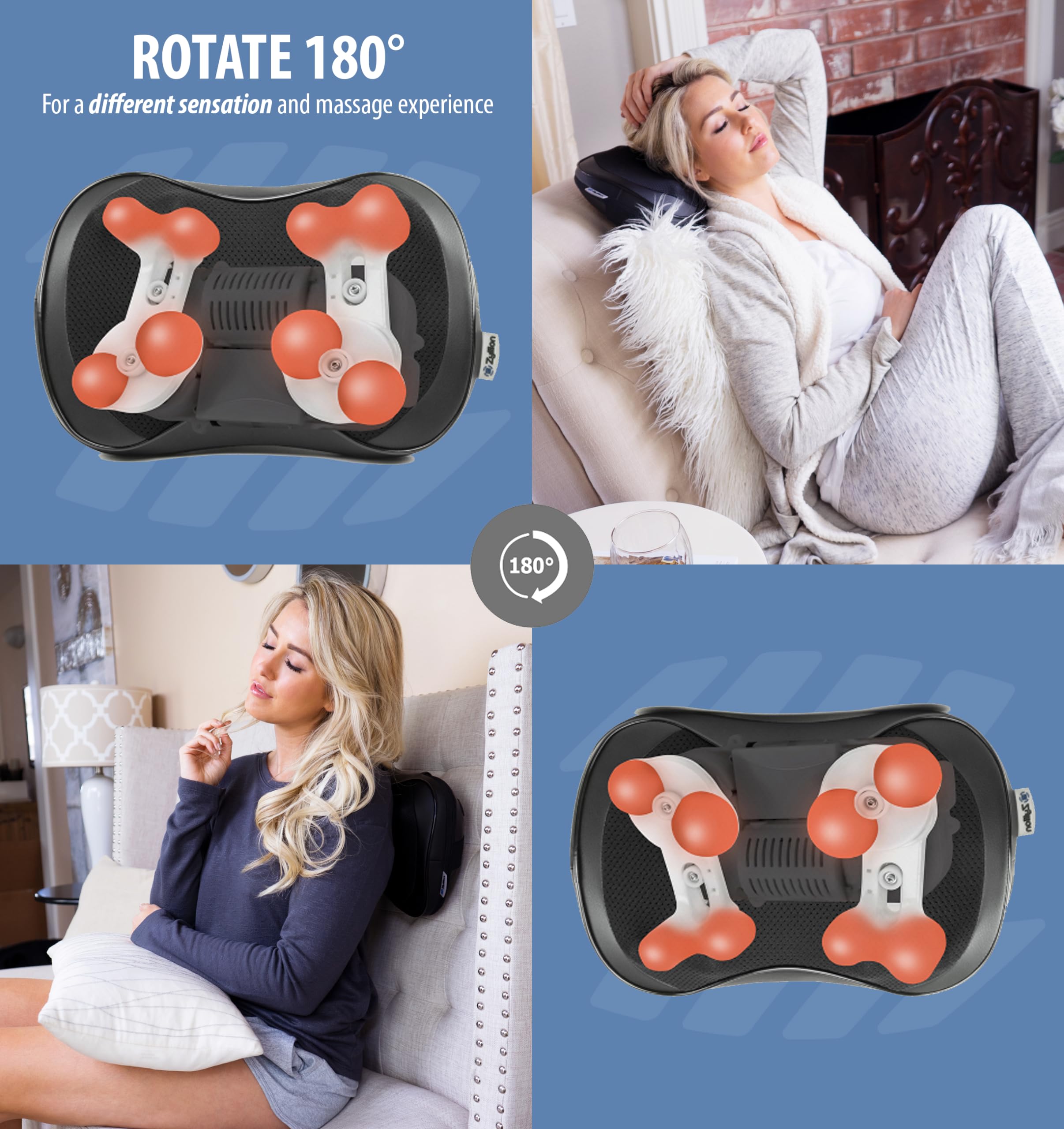 Zyllion Shiatsu Back and Foot Massager Set - 2-in-1 Deep Tissue Kneading Massage for Neck, Shoulders, Legs - Perfect for Home, Office & Car Use (Black)