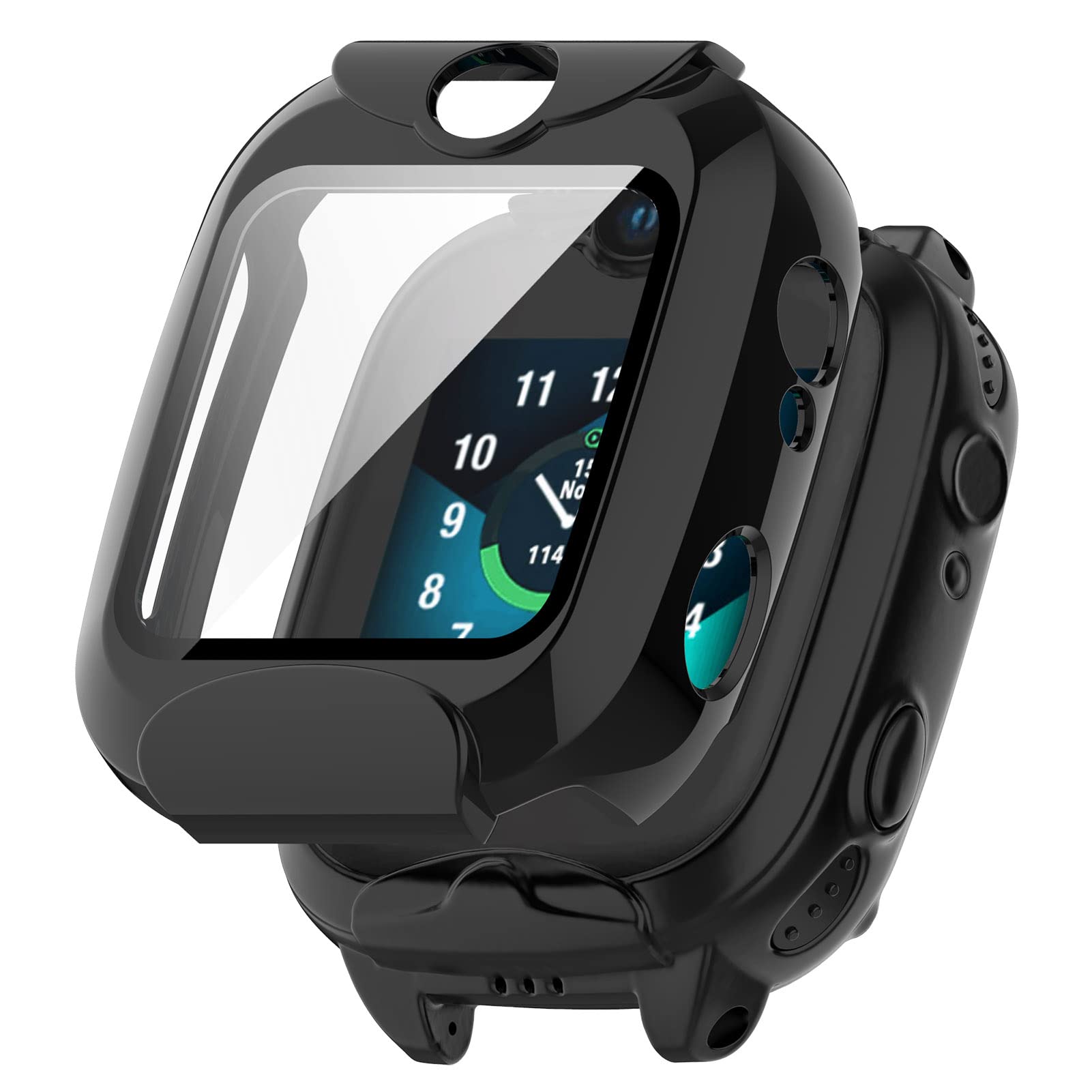 MOTONG PC Full Coverage Protective Case & Tempered Glass Screen Protector for Xplora XGO 2 Smartwatch - Durable Scratch-Resistant Cover (Black) - Perfect for Kids Outdoor Activities, Sports & Daily Wear