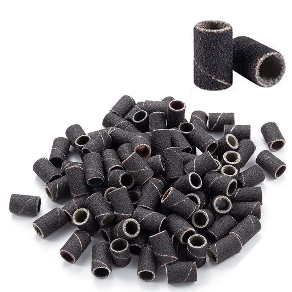 Coarse & Fine Grit Sanding Bands for Nail Drill - 180# 100Pcs (8MM Black) - Professional Nail File Set for Natural & Acrylic Nails - Perfect for Manicures, Pedicures & Nail Art