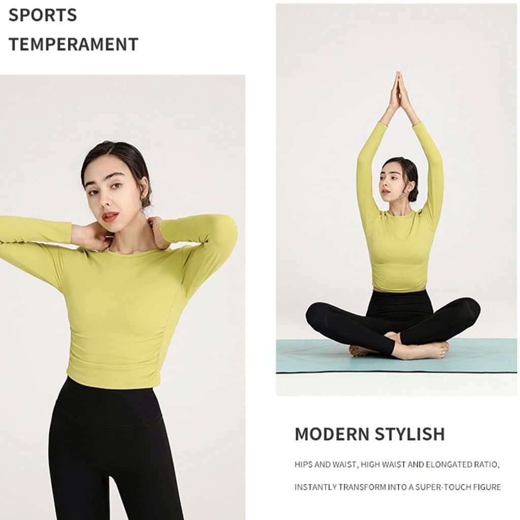 HSQMA Women's Long Sleeve Workout Shirts - Breathable Yoga Tops for Gym, Running & Fitness - Moisture Wicking Athletic Tee for Women (Yellow, Size L) | Perfect for Yoga, Pilates & Outdoor Activities