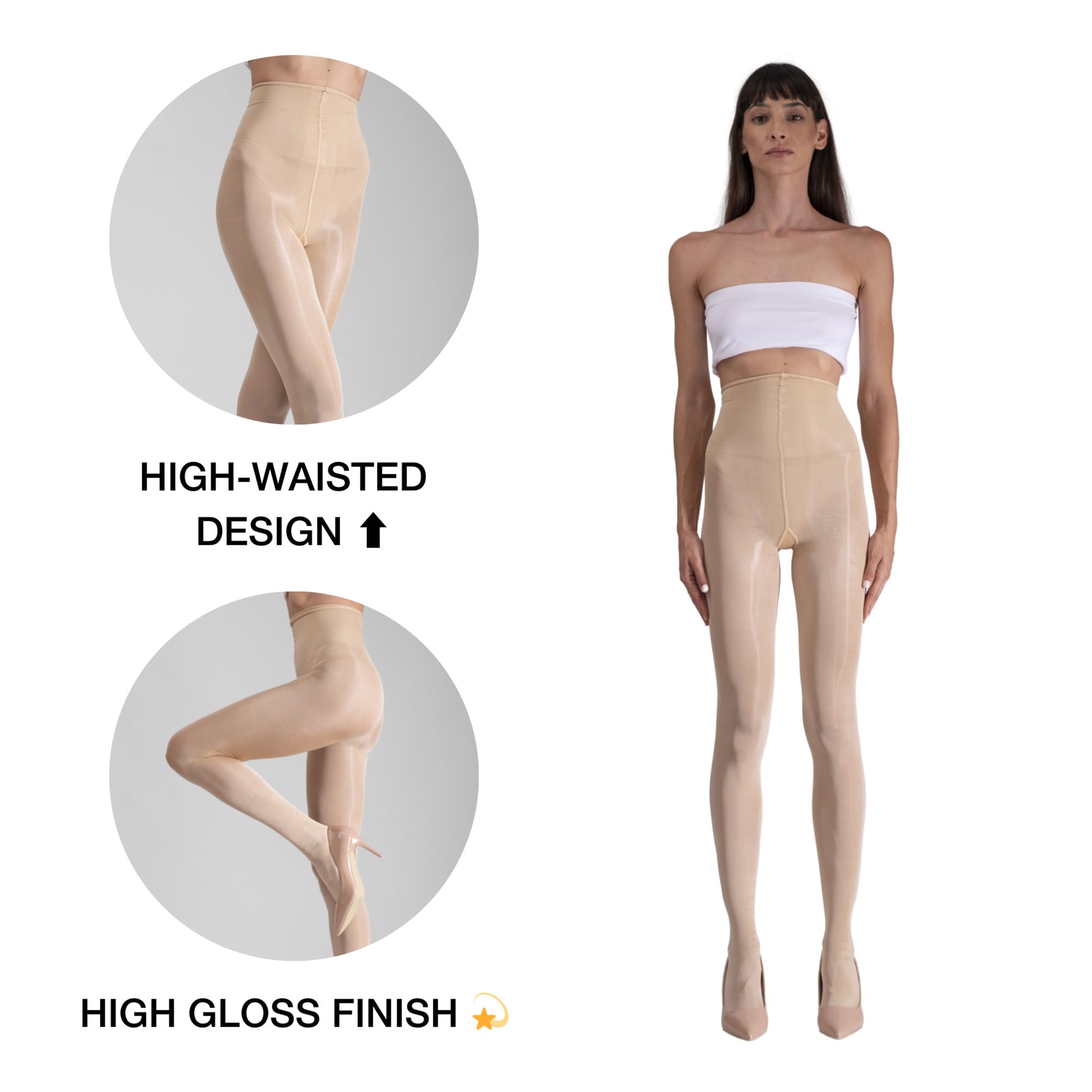 LECHERY Women's 40 Denier High Waist Semi-Sheer Pantyhose - Silky Shiny Tights for Everyday Wear, Office & Special Occasions