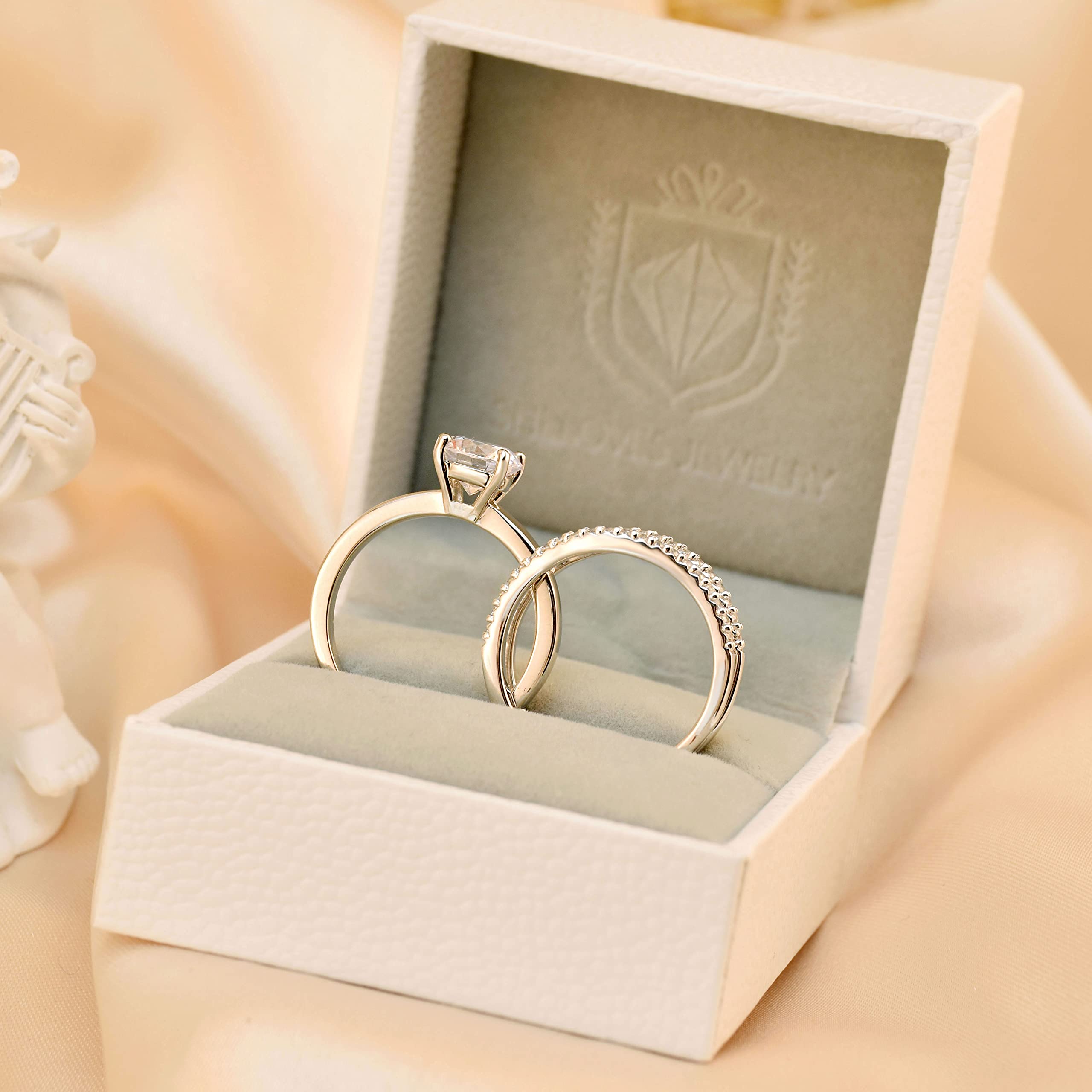 SHELOVES Solitaire Princess CZ Engagement Ring Set with Wedding Band & Ring Enhancer - Sterling Silver Size 5-12 - Perfect for Proposals, Anniversaries & Bridal Jewelry