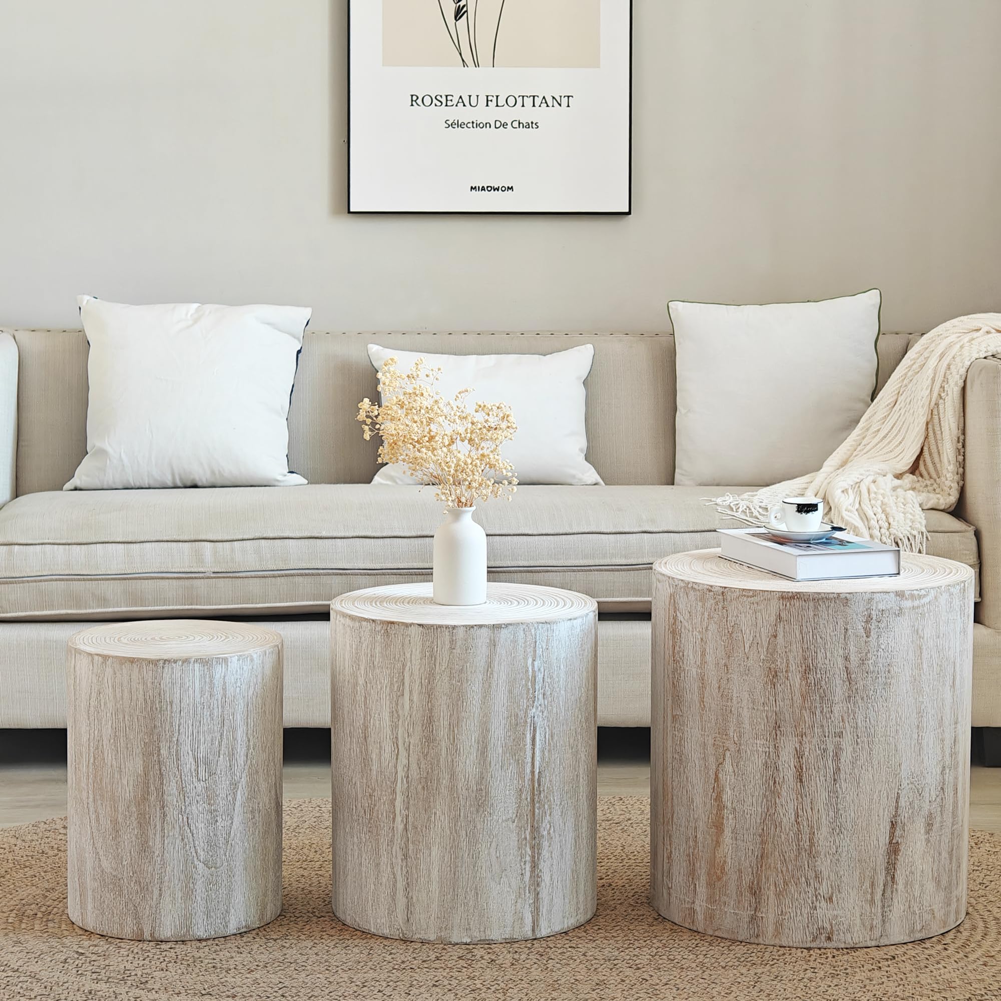 WilliamsSpace 3-Piece Round Nesting Coffee Table Set - Modern Wood Side Tables for Living Room, Farmhouse & Small Spaces - 18.3