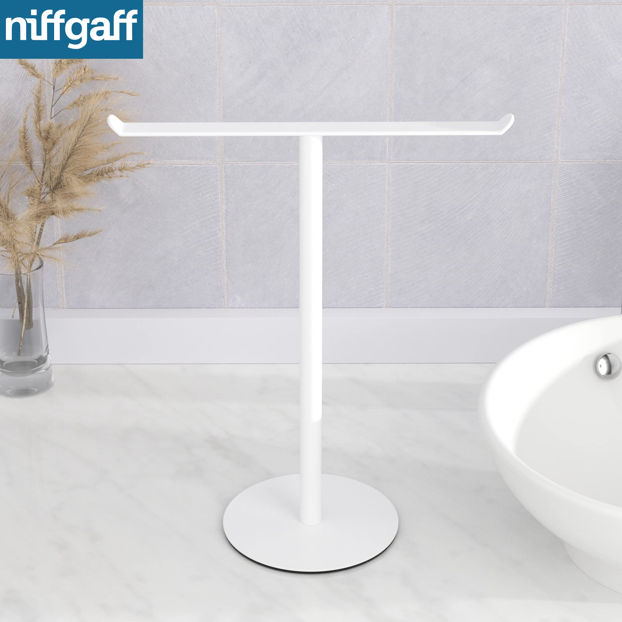 White T-Shape Towel Rack - Bathroom & Kitchen Hand Towel Holder, Headband Organizer | Space-Saving Drying Solution for Small Bathrooms & Modern Kitchens