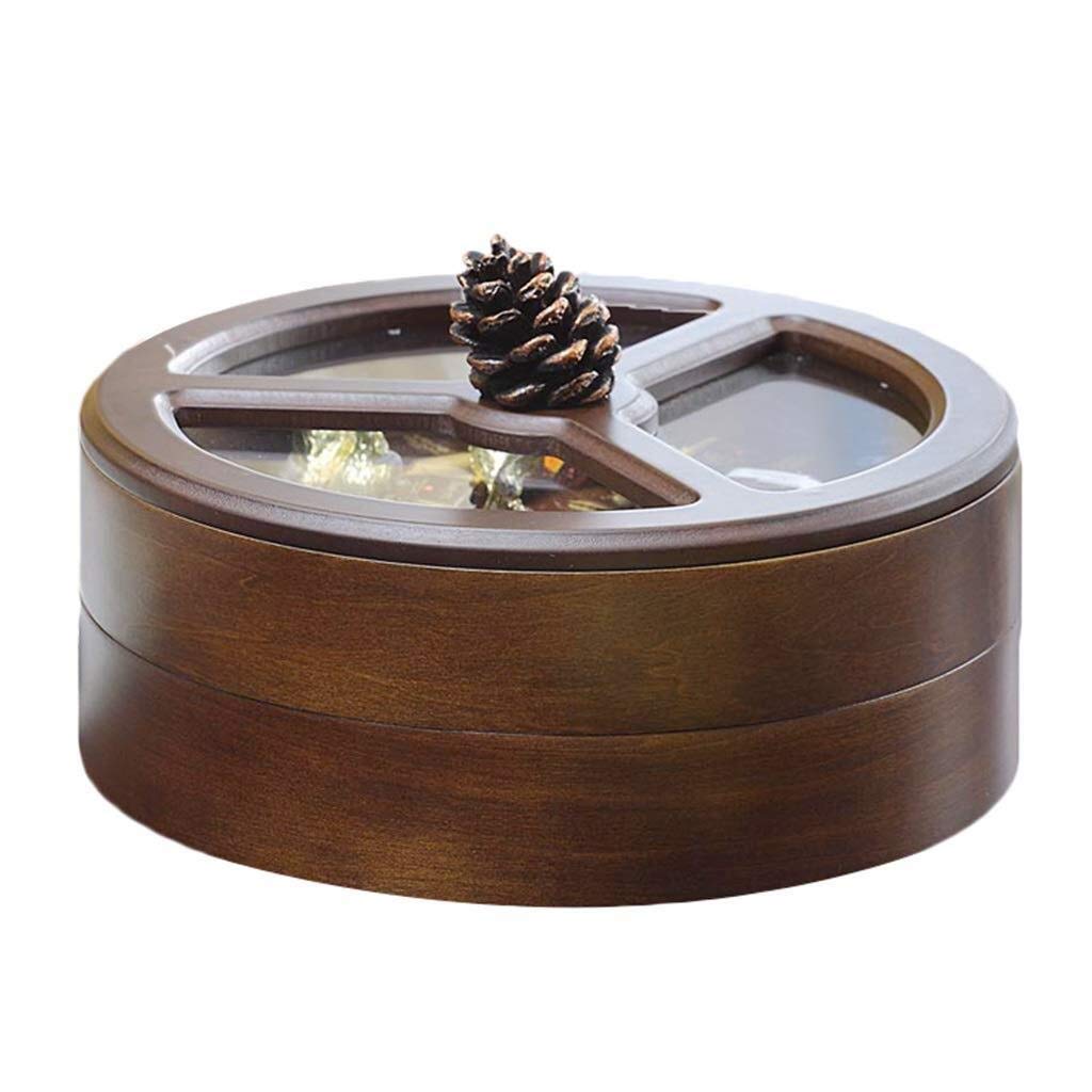 Wooden Rotating Fruit Tray with Lid - Double Layer Serving Dish for Dried Fruits, Candy & Snacks - Brown Decorative Living Room Plate (6.5 x 10 x 3.9 inches) - Perfect for Parties, Tea Time & Home Decor