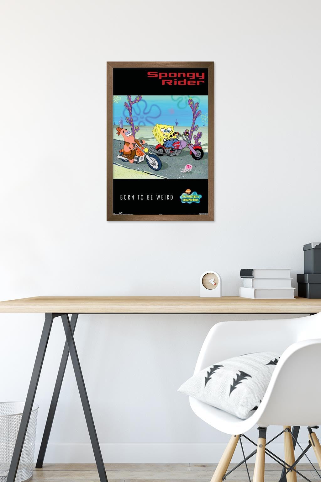 Trends International Nickelodeon SpongeBob SquarePants Biker Wall Poster - 14.725 x 22.375 Inches, Bronze Framed Art Print - Perfect for Kids' Room Decor, Teen Bedroom, Game Room & Cartoon Lover Gifts