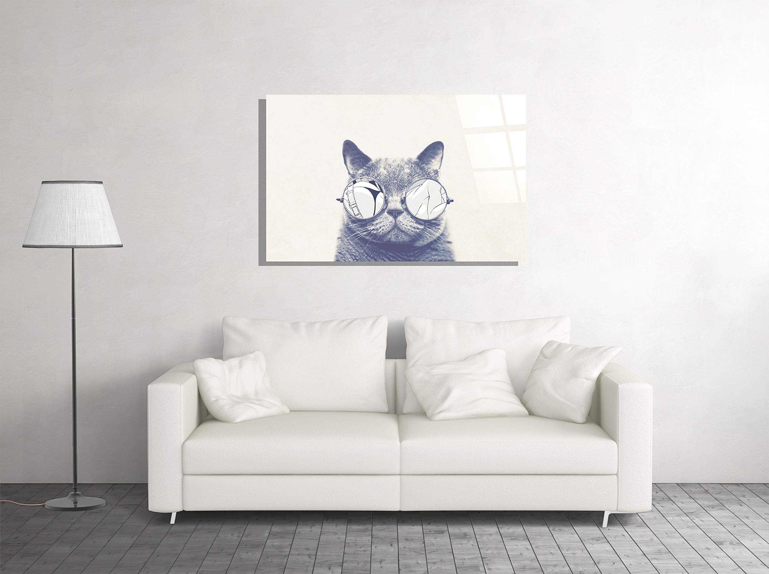 Stylish Cat in Sunglasses Wall Art - Tempered Glass Home Decor for Living Room, Bedroom & Office - Unique Gift for Cat Lovers